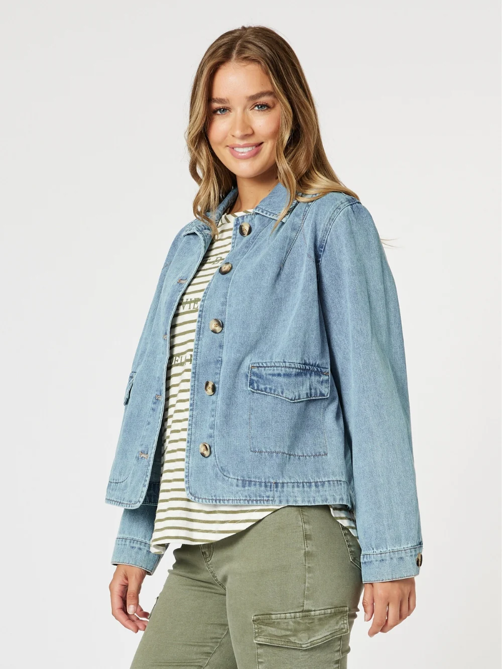 Boyfriend Denim Jacket - Washed Denim - Image 3