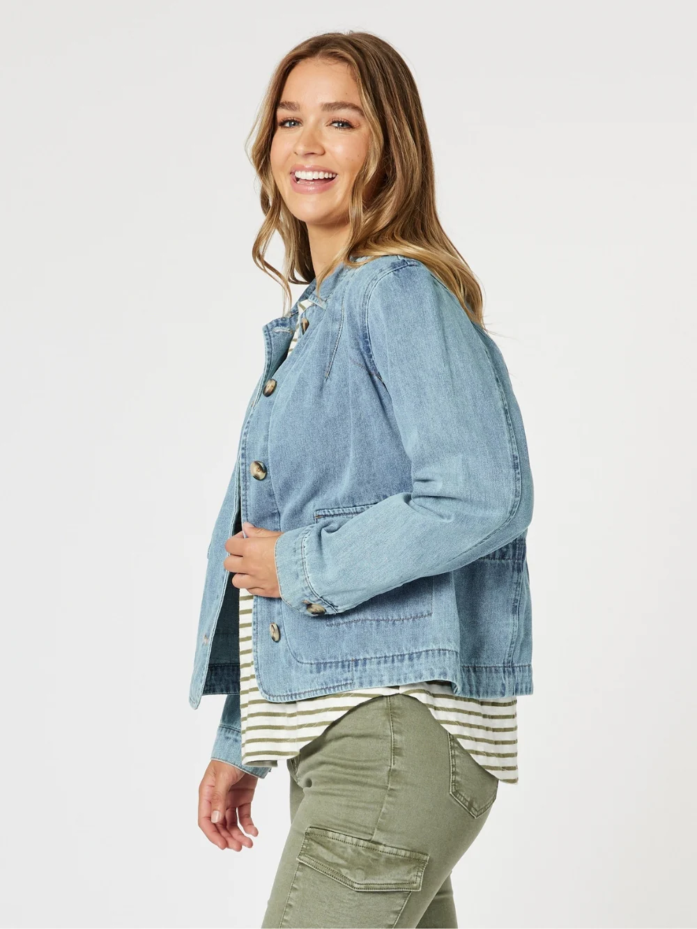 Boyfriend Denim Jacket - Washed Denim - Image 4