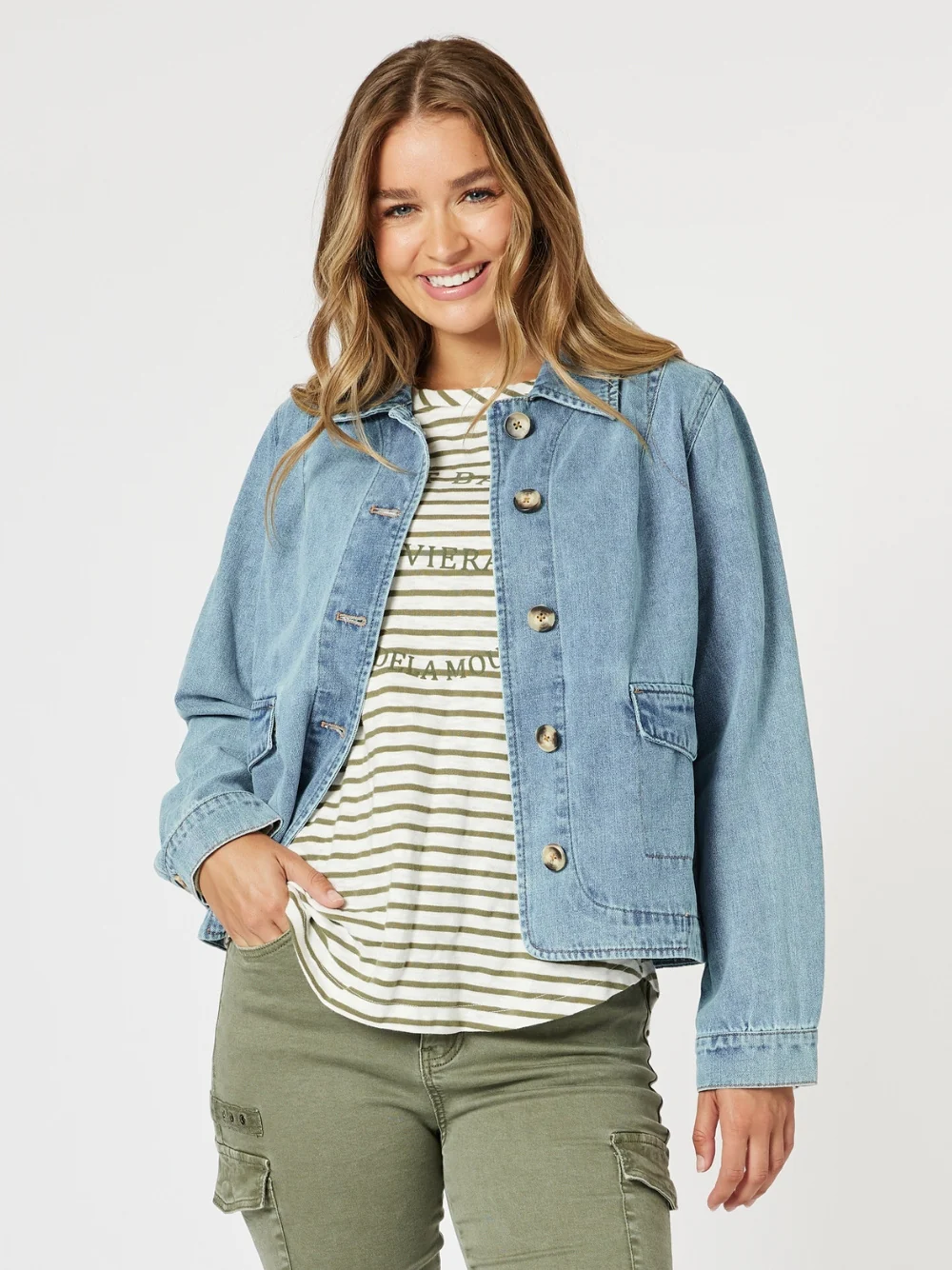 Boyfriend Denim Jacket - Washed Denim - Image 6