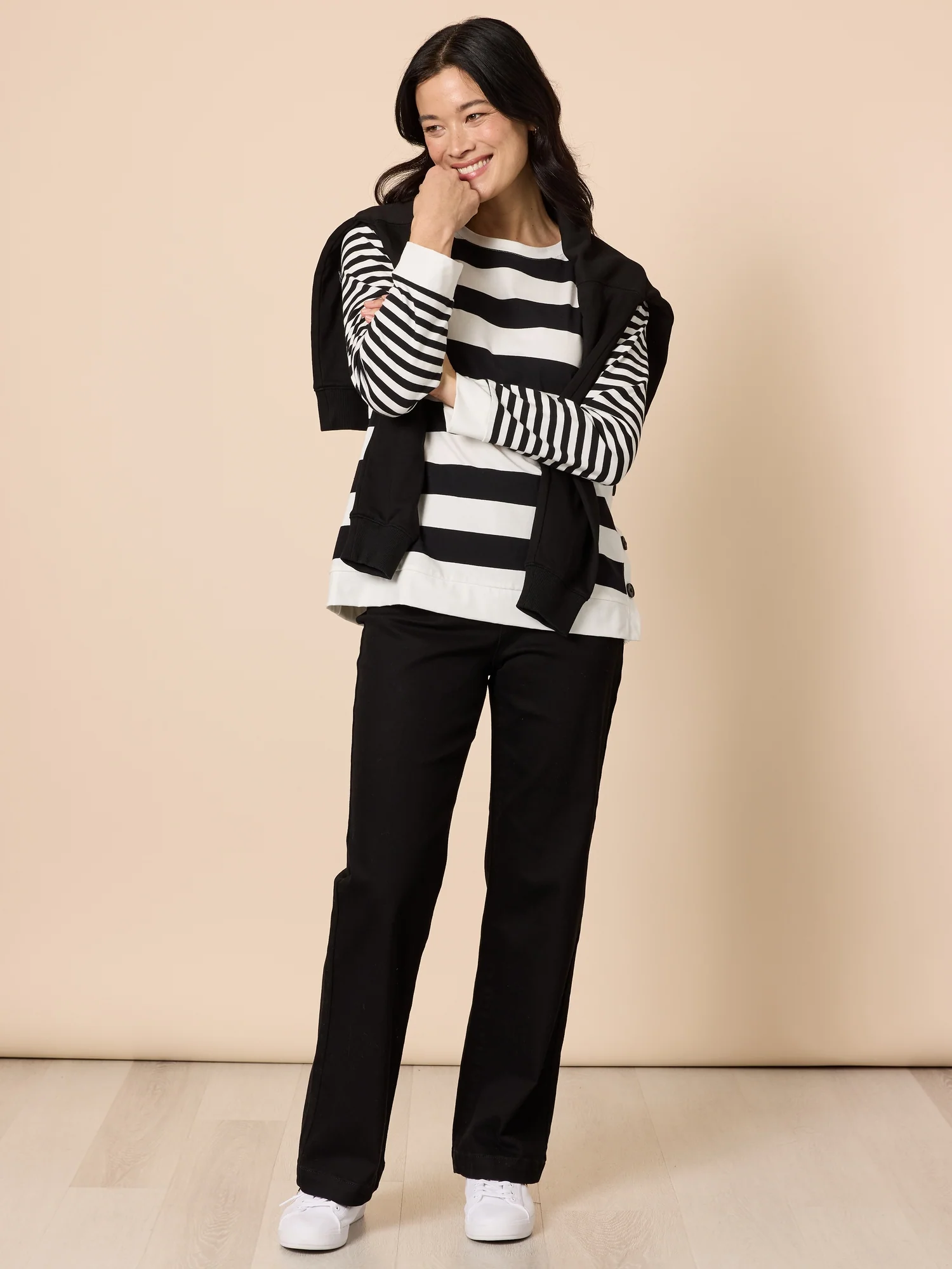 Brighton Stripe Print Top - Black/Ivory - Image 2