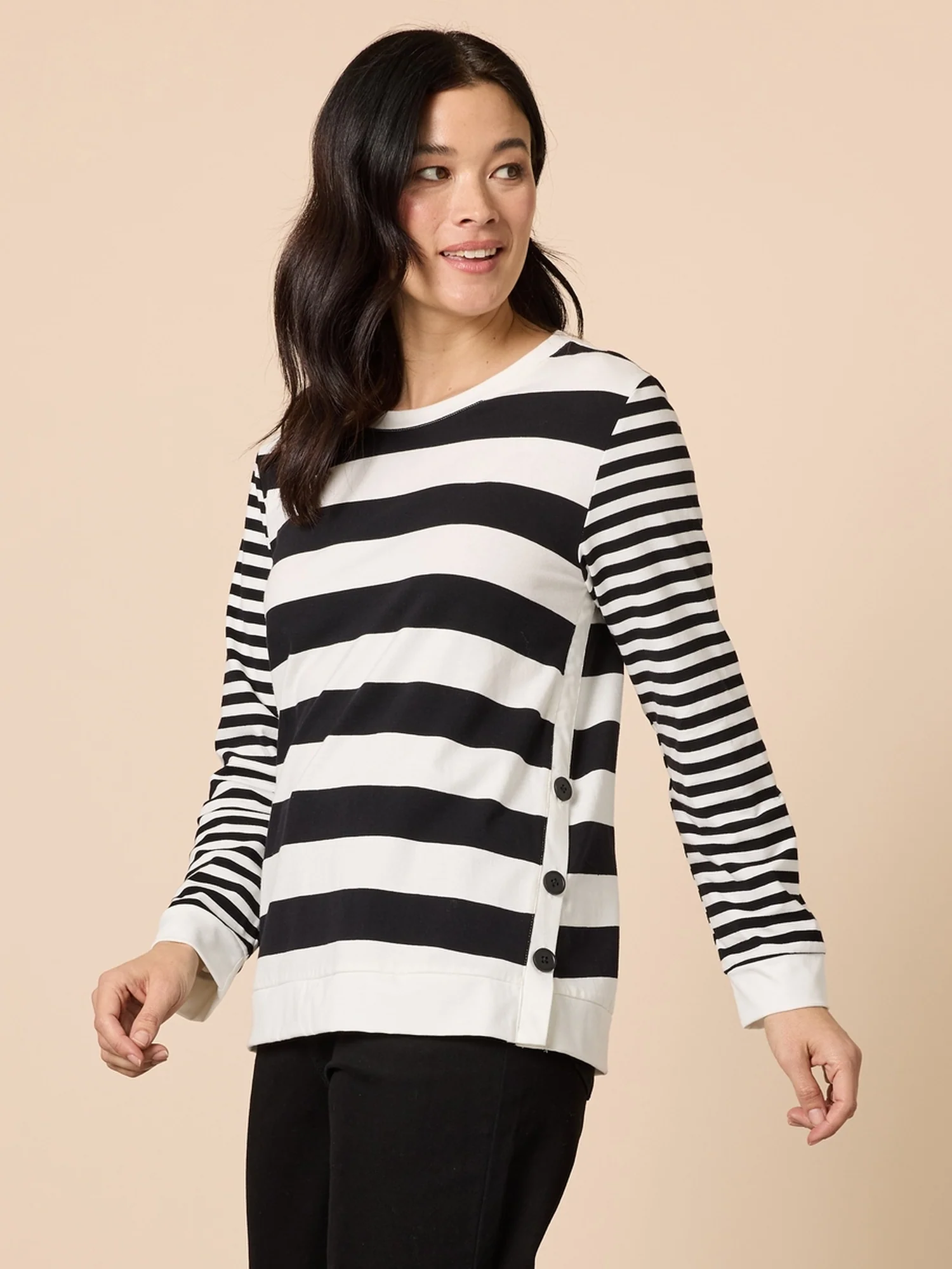 Brighton Stripe Print Top - Black/Ivory - Image 3