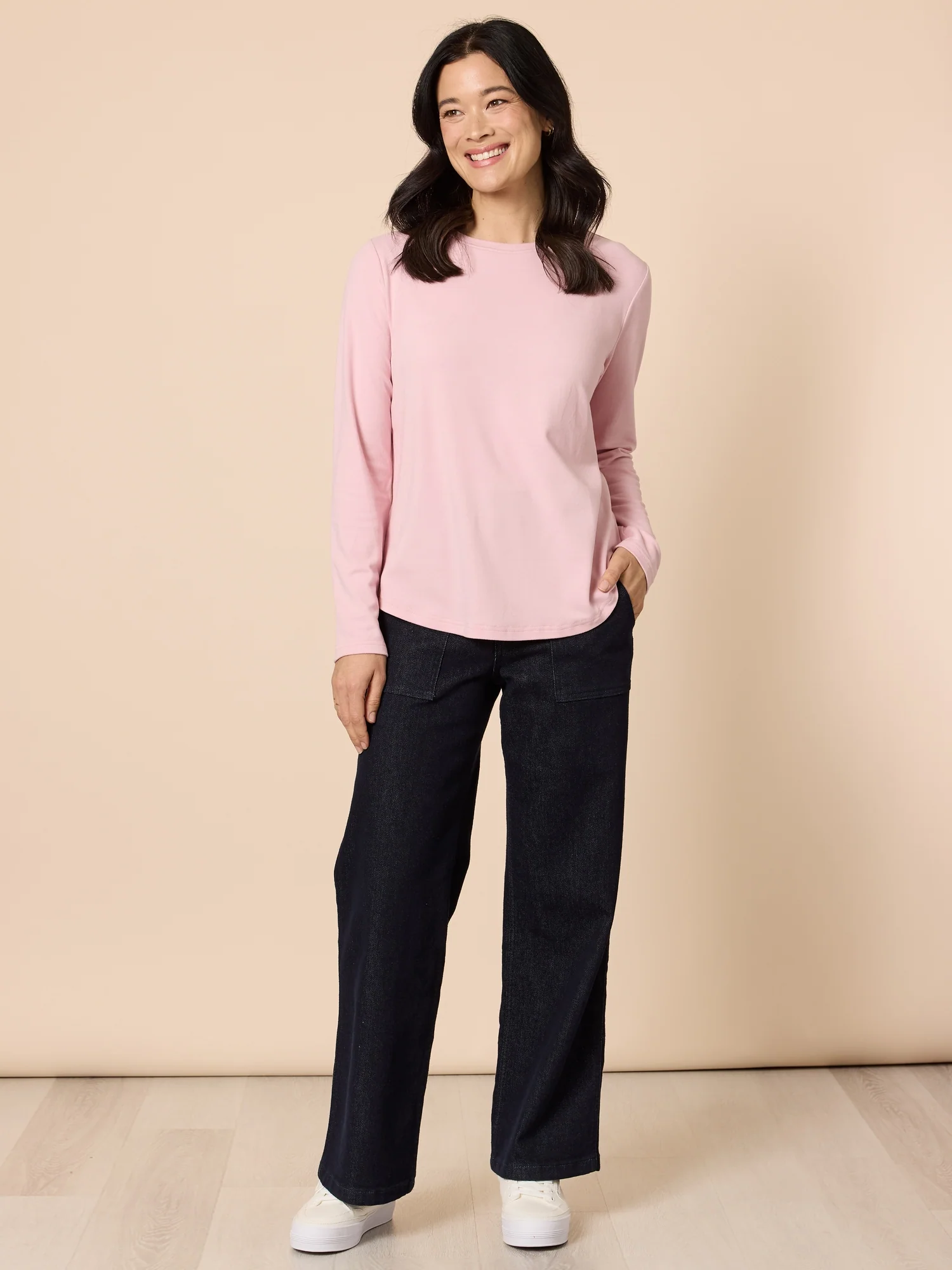 Brushed Crew Neck Long Sleeve Tee - Blush - Image 2