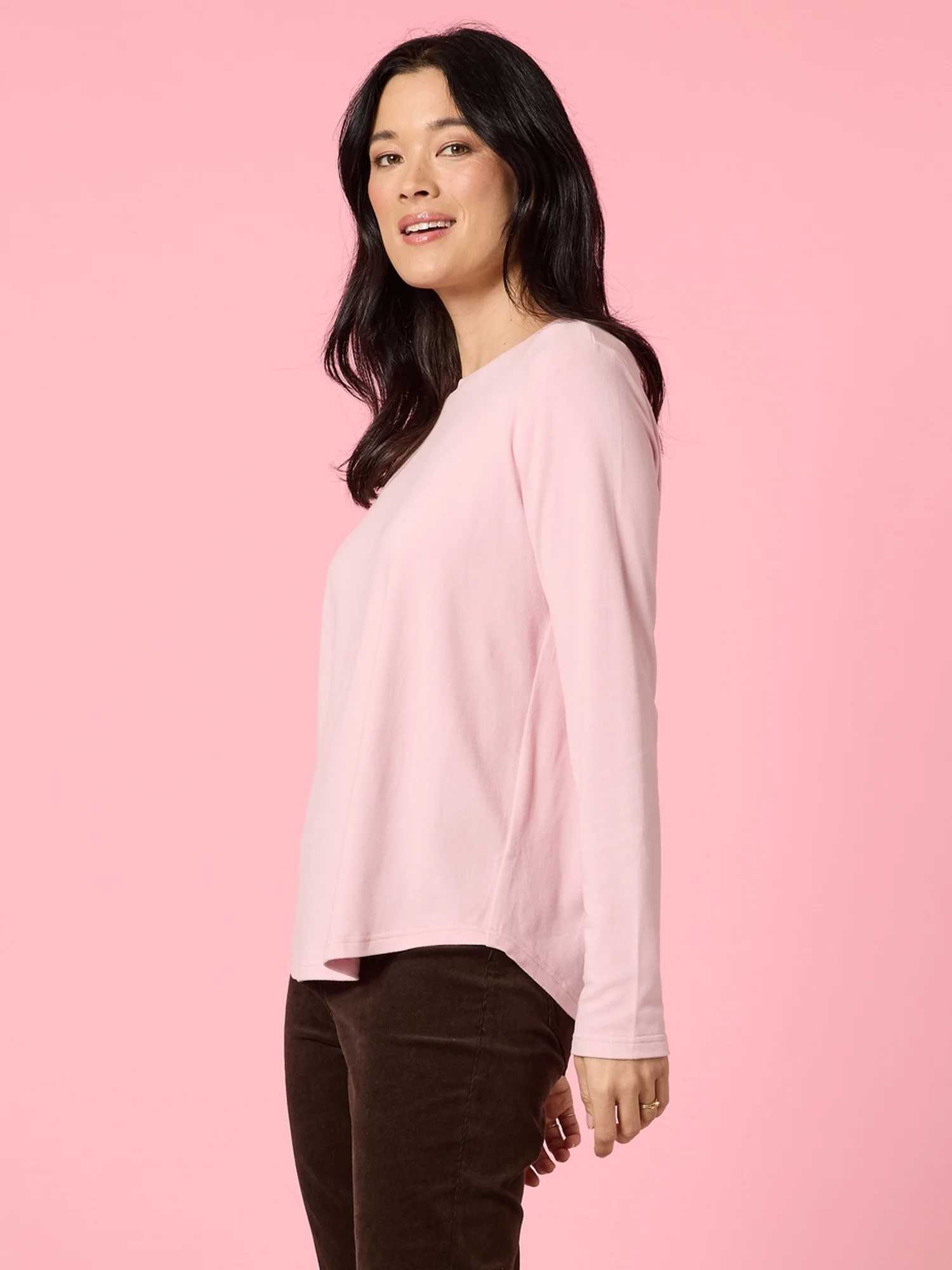 Brushed Crew Neck Long Sleeve Tee - Blush - Image 4