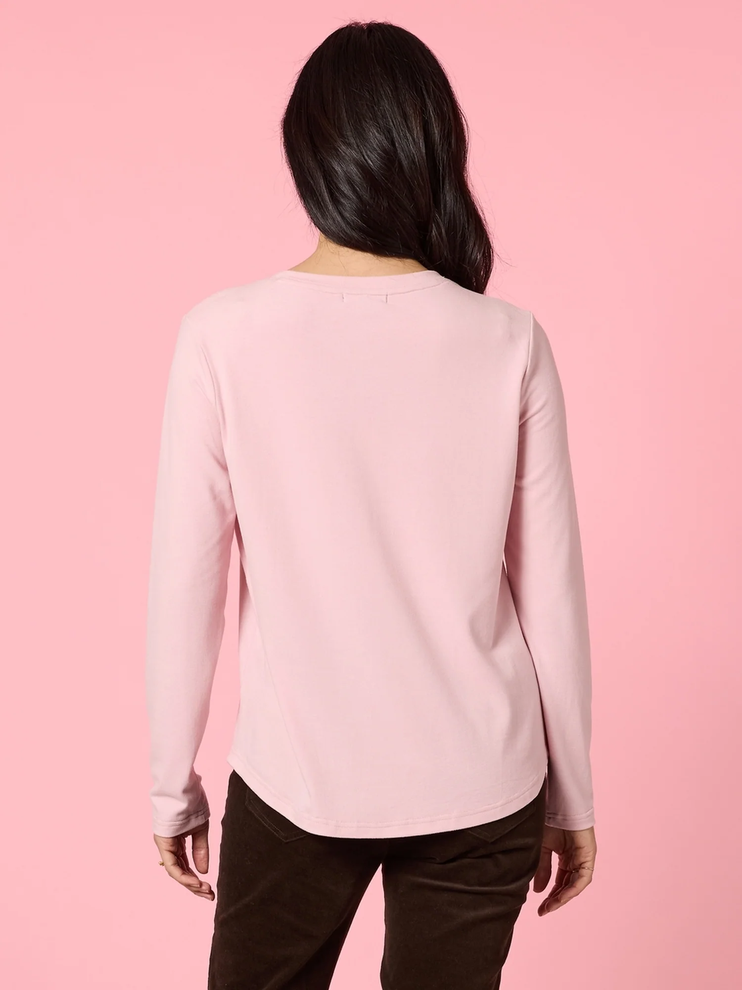 Brushed Crew Neck Long Sleeve Tee - Blush - Image 5