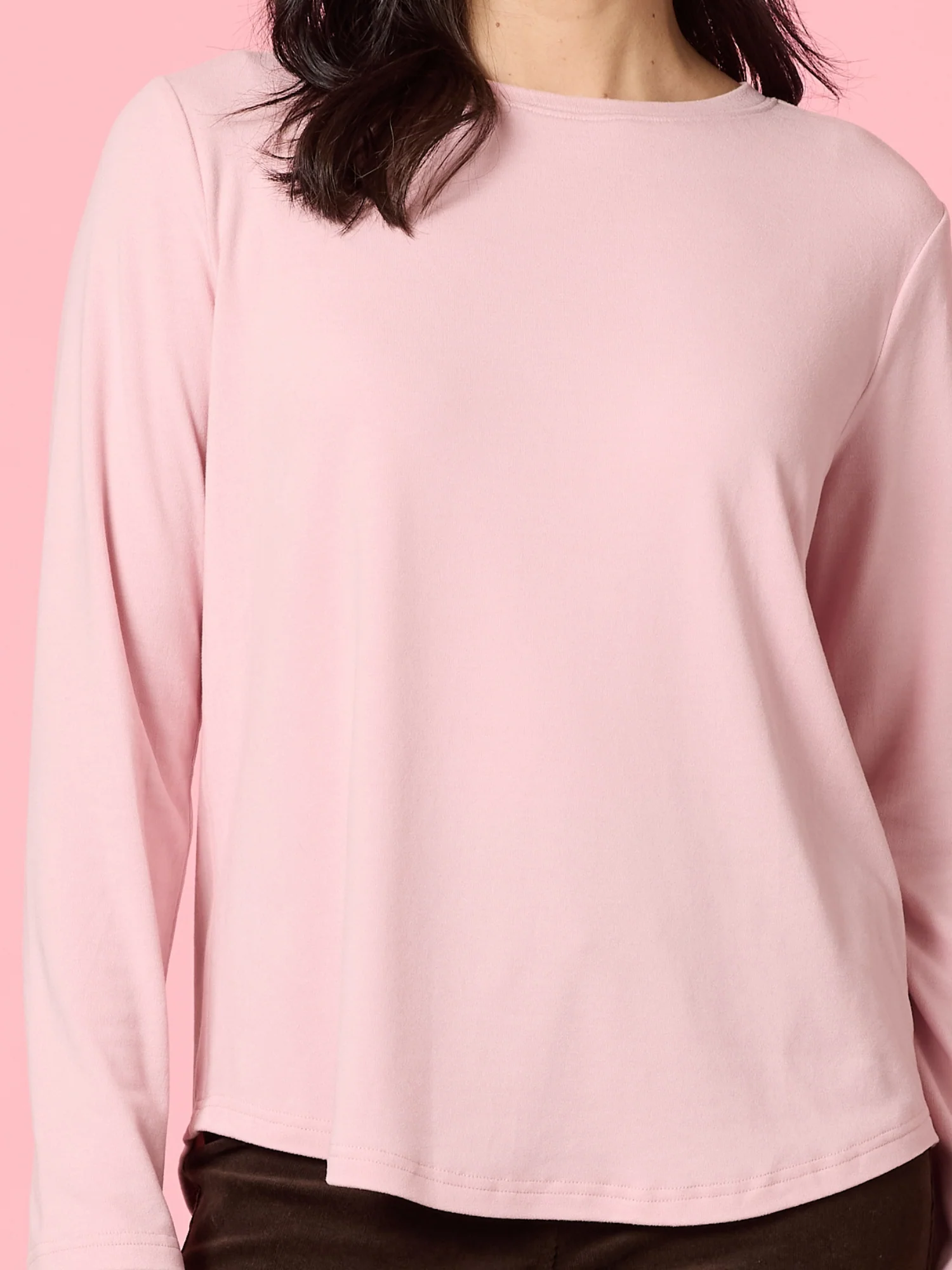 Brushed Crew Neck Long Sleeve Tee - Blush - Image 6