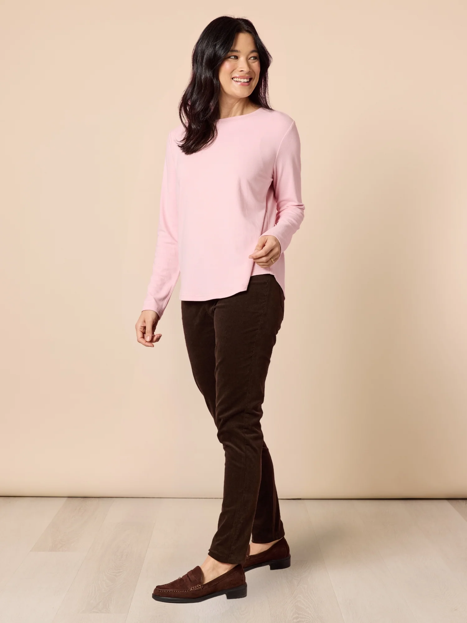 Brushed Crew Neck Long Sleeve Tee - Blush - Image 8