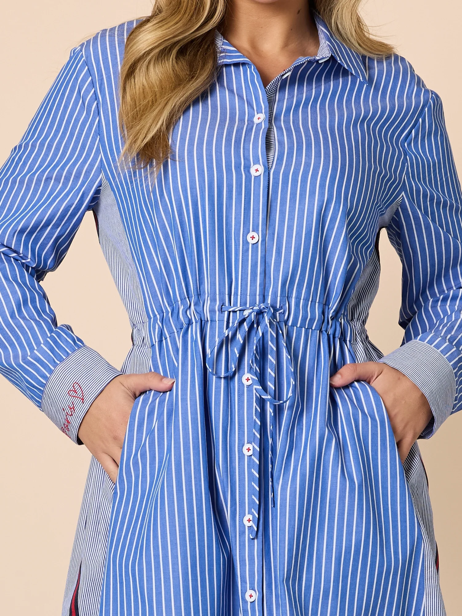 Cabo Stripe Print Shirt Dress - Blue/White - Image 5