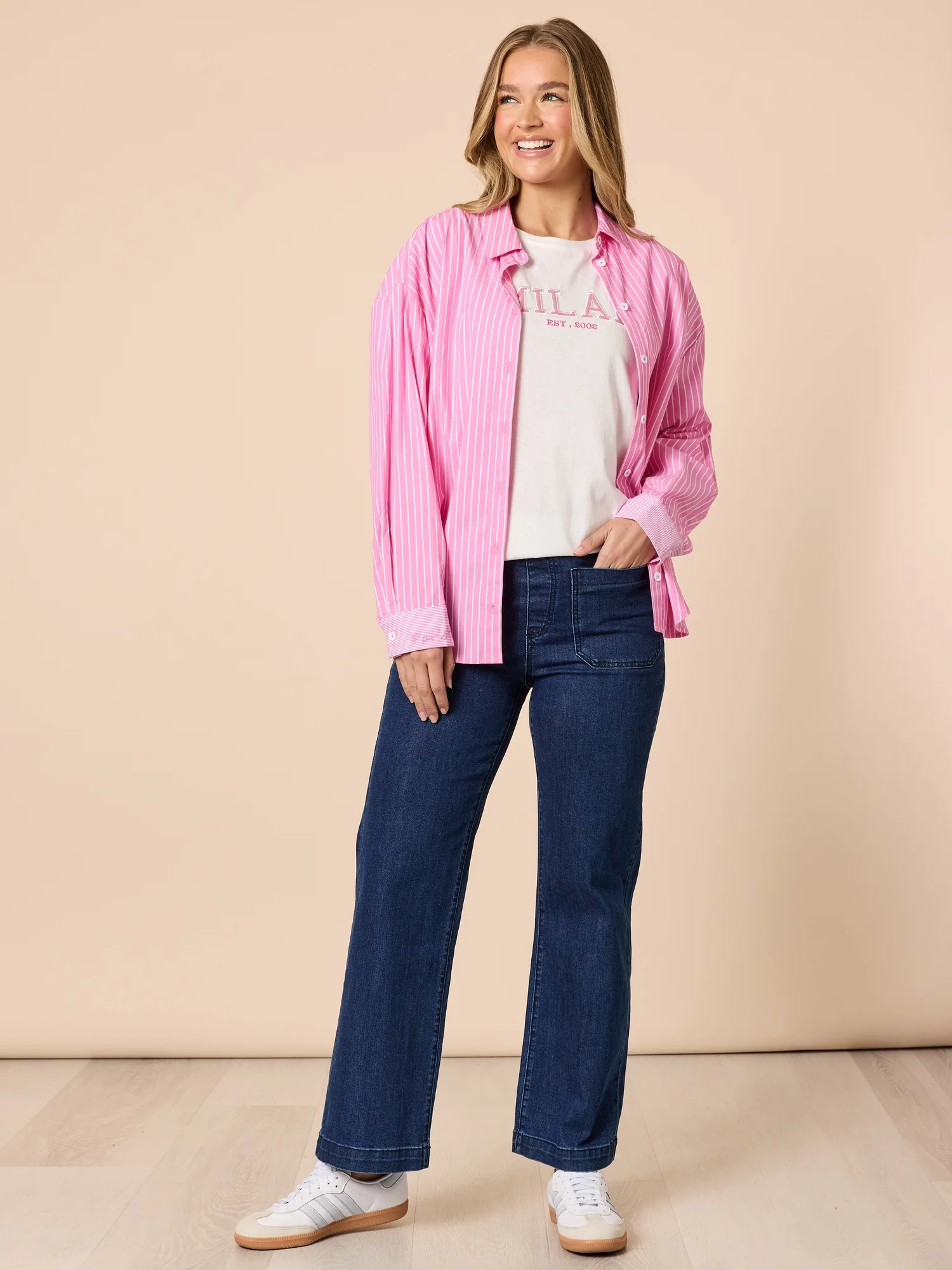 Cabo Stripe Print Shirt - Pink White - Image 5
