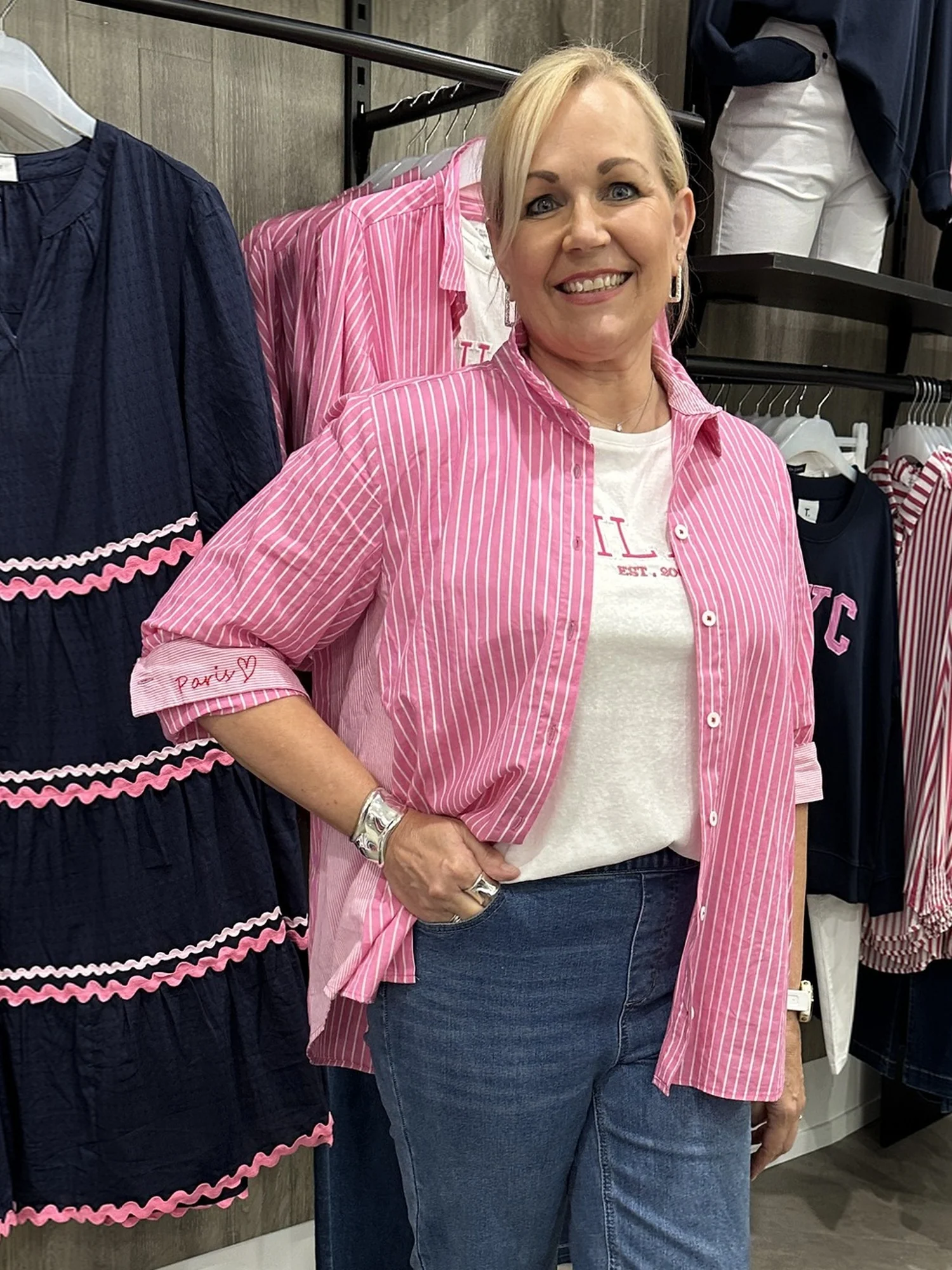 Cabo Stripe Print Shirt - Pink White - Image 7