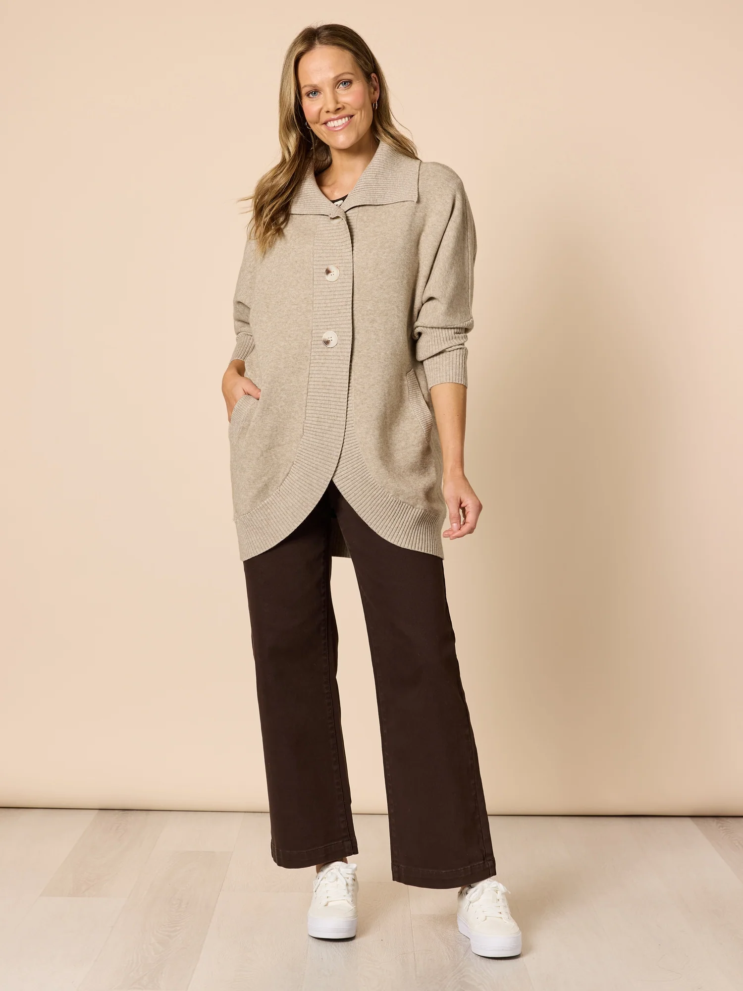 Café Longline Cardigan - Latte - Image 2