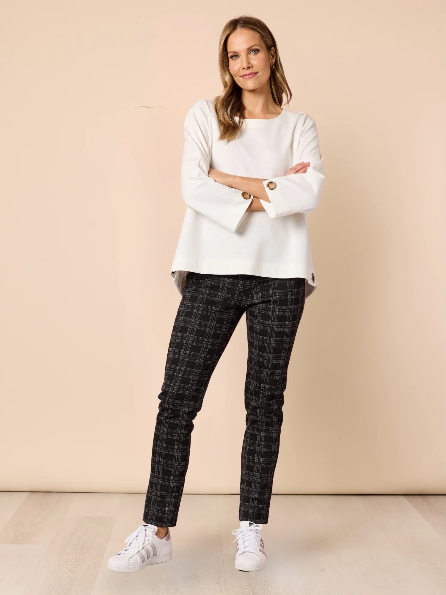 Cannes Check Print Slim Leg Pant - Black - Image 2