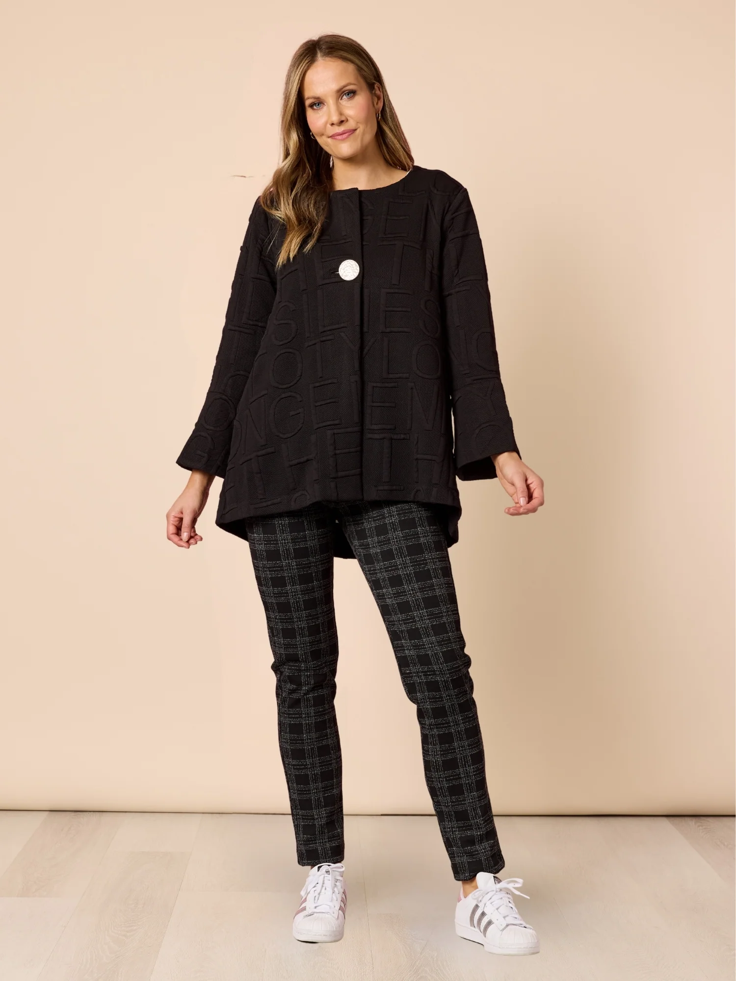 Cannes Check Print Slim Leg Pant - Black - Image 7