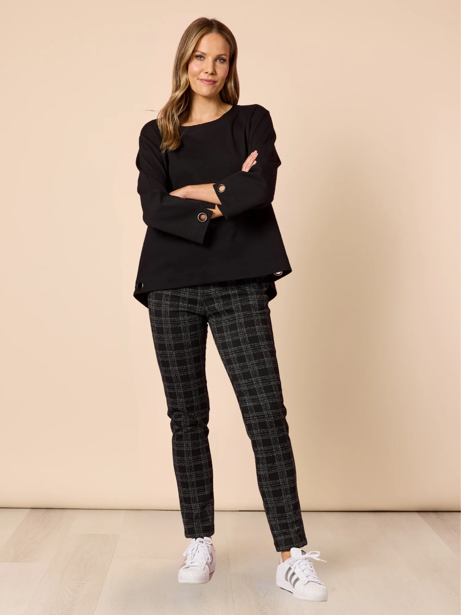 Cannes Check Print Slim Leg Pant - Black - Image 8