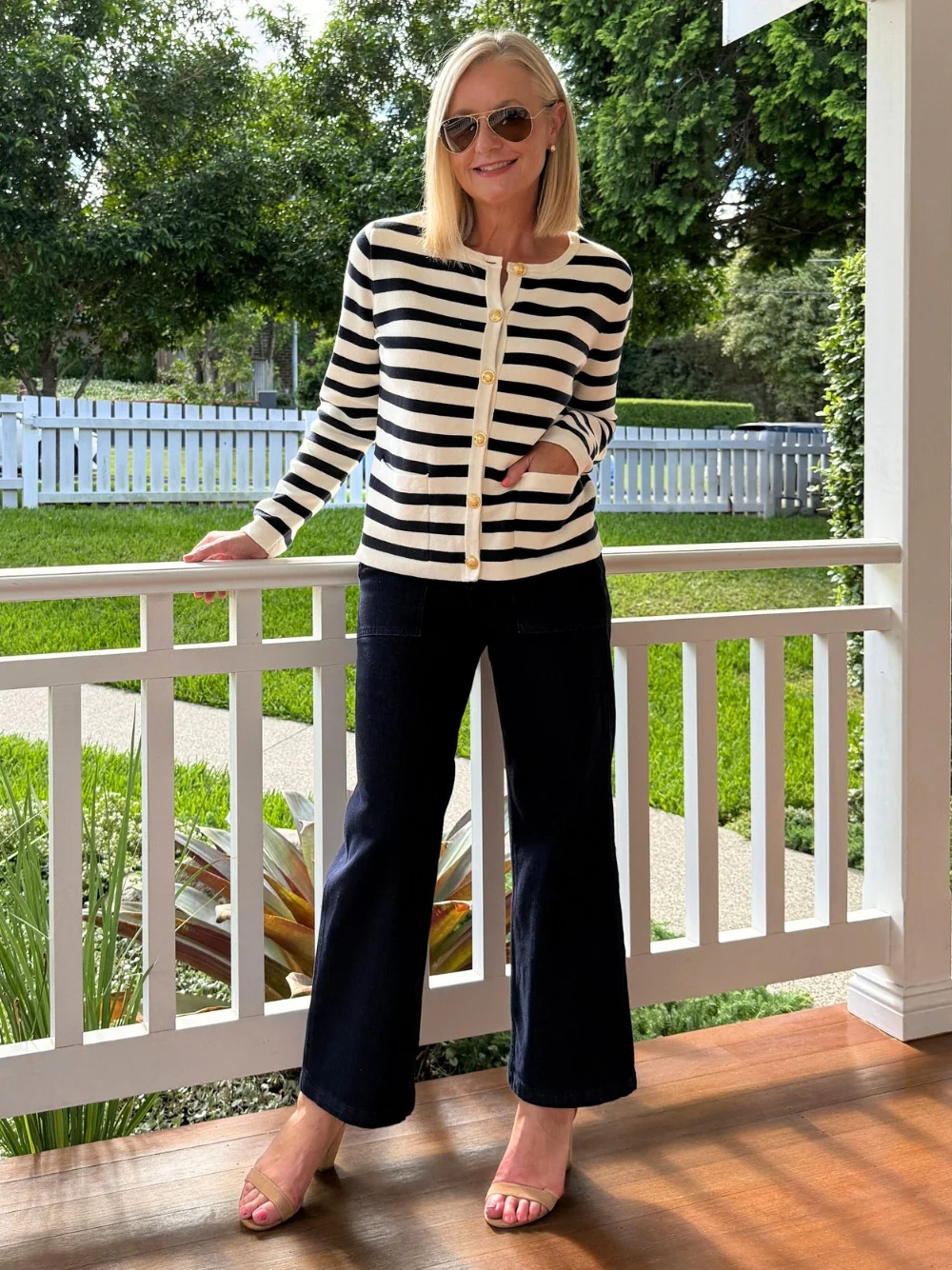 Cape Town Stripe Print Cardigan - Navy/Ivory - Image 2