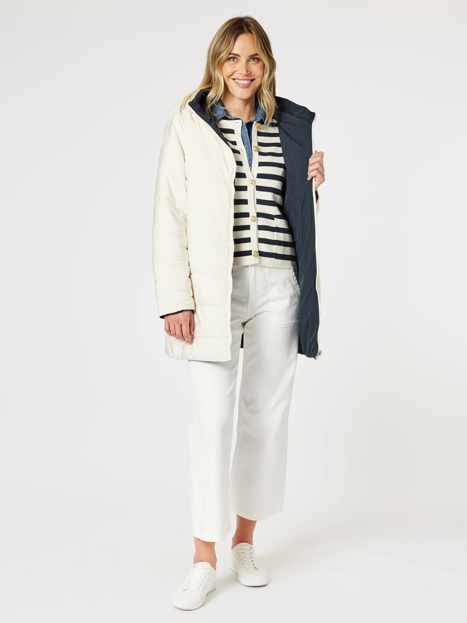Cape Town Stripe Print Cardigan - Navy/Ivory - Image 3