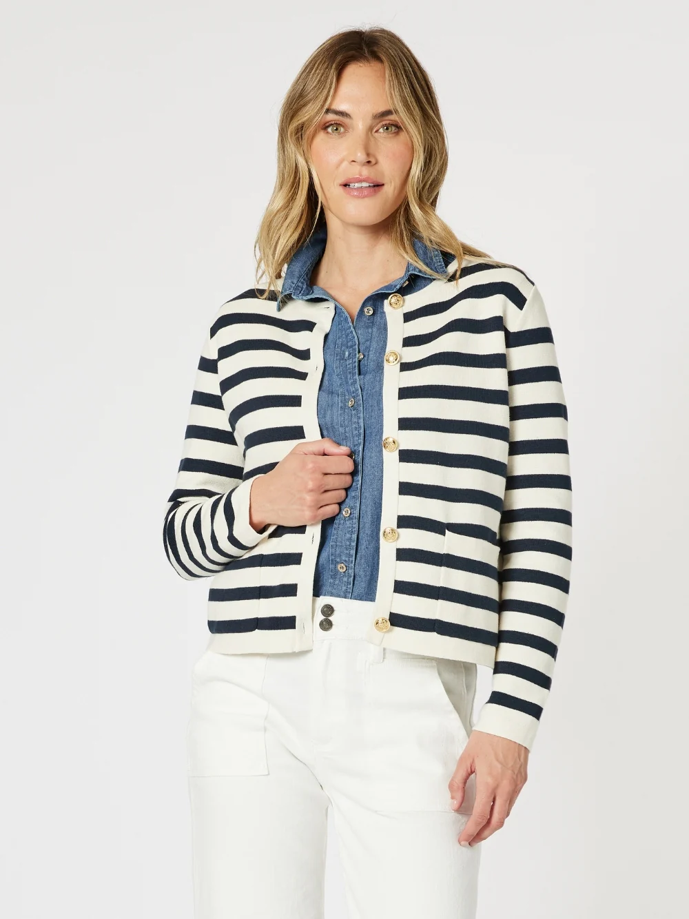 Cape Town Stripe Print Cardigan - Navy/Ivory - Image 4