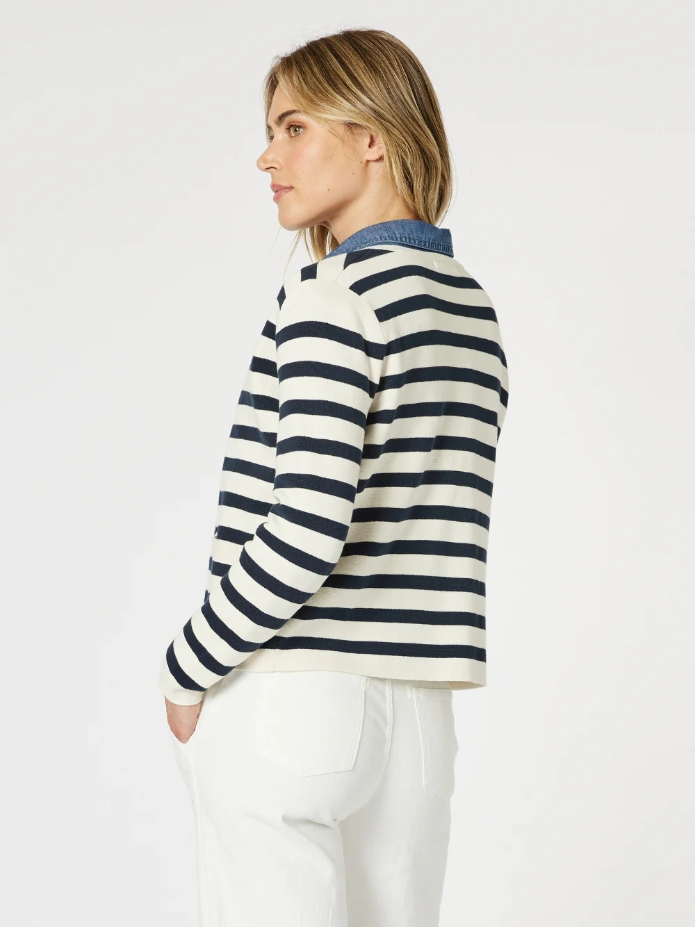 Cape Town Stripe Print Cardigan - Navy/Ivory - Image 5