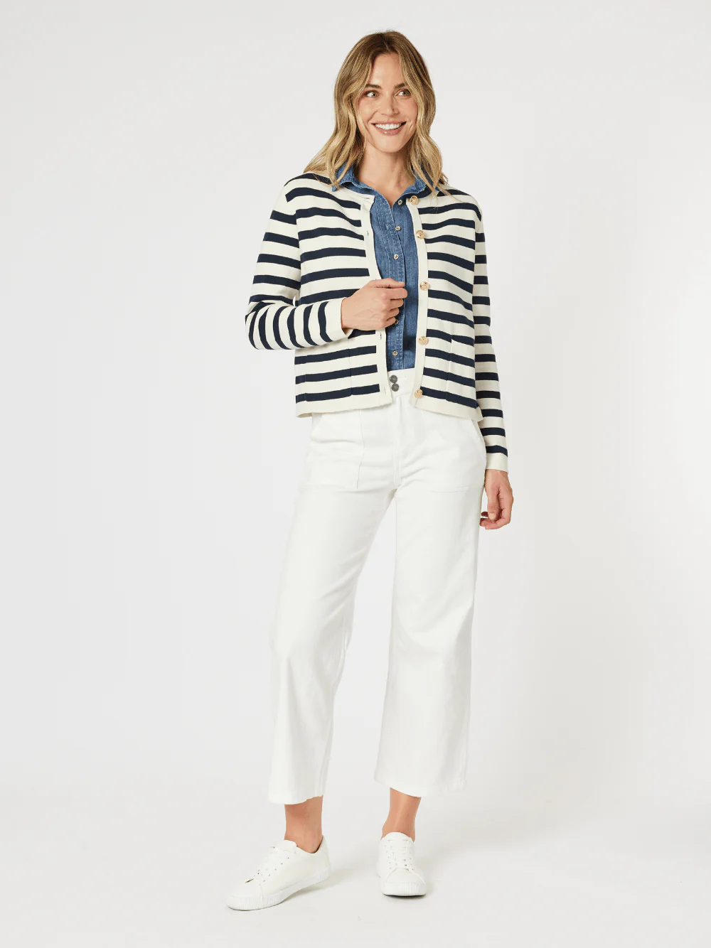 Cape Town Stripe Print Cardigan - Navy/Ivory - Image 6