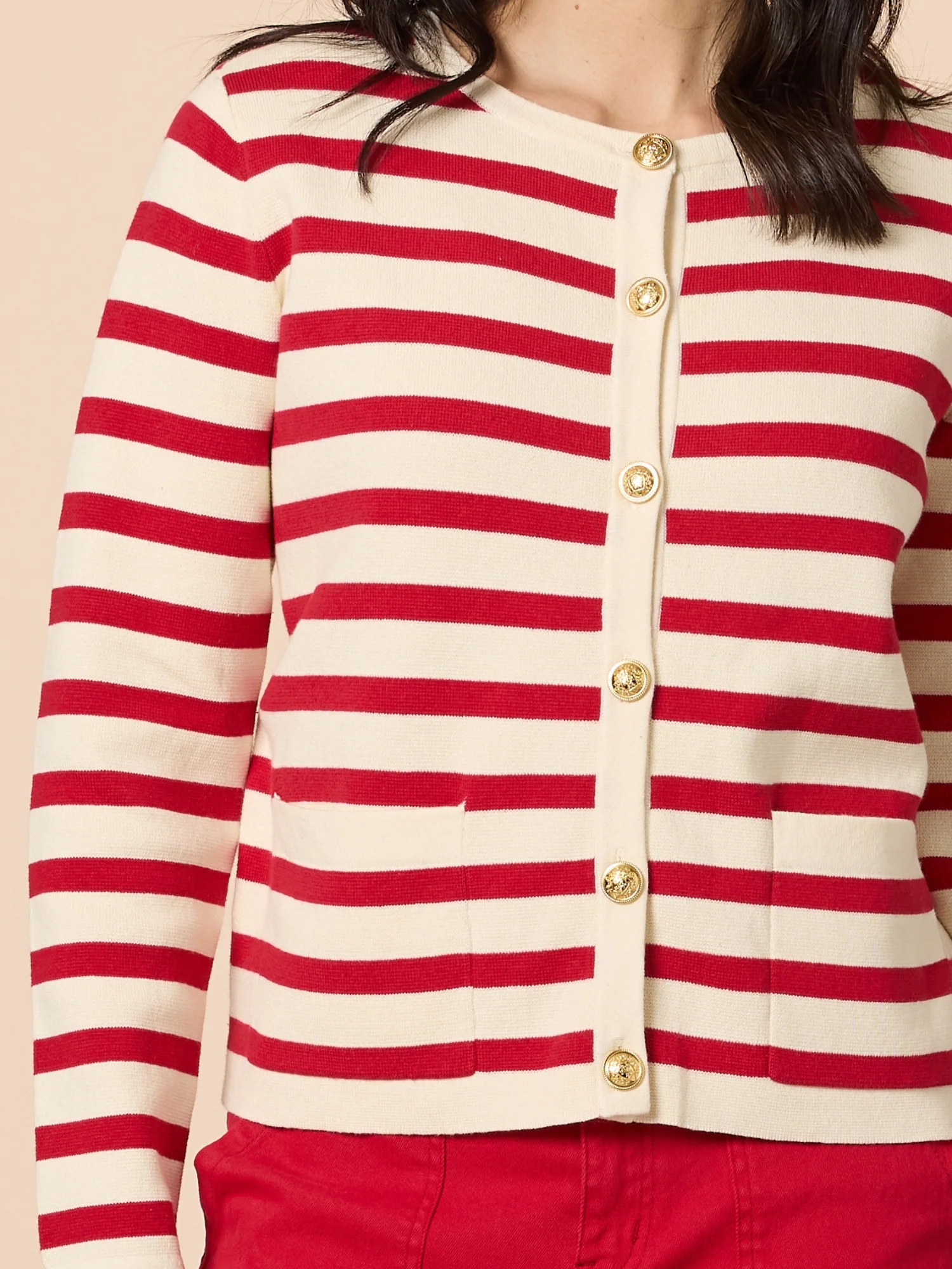 Cape Town Stripe Print Cardigan - Red Ivory - Image 3