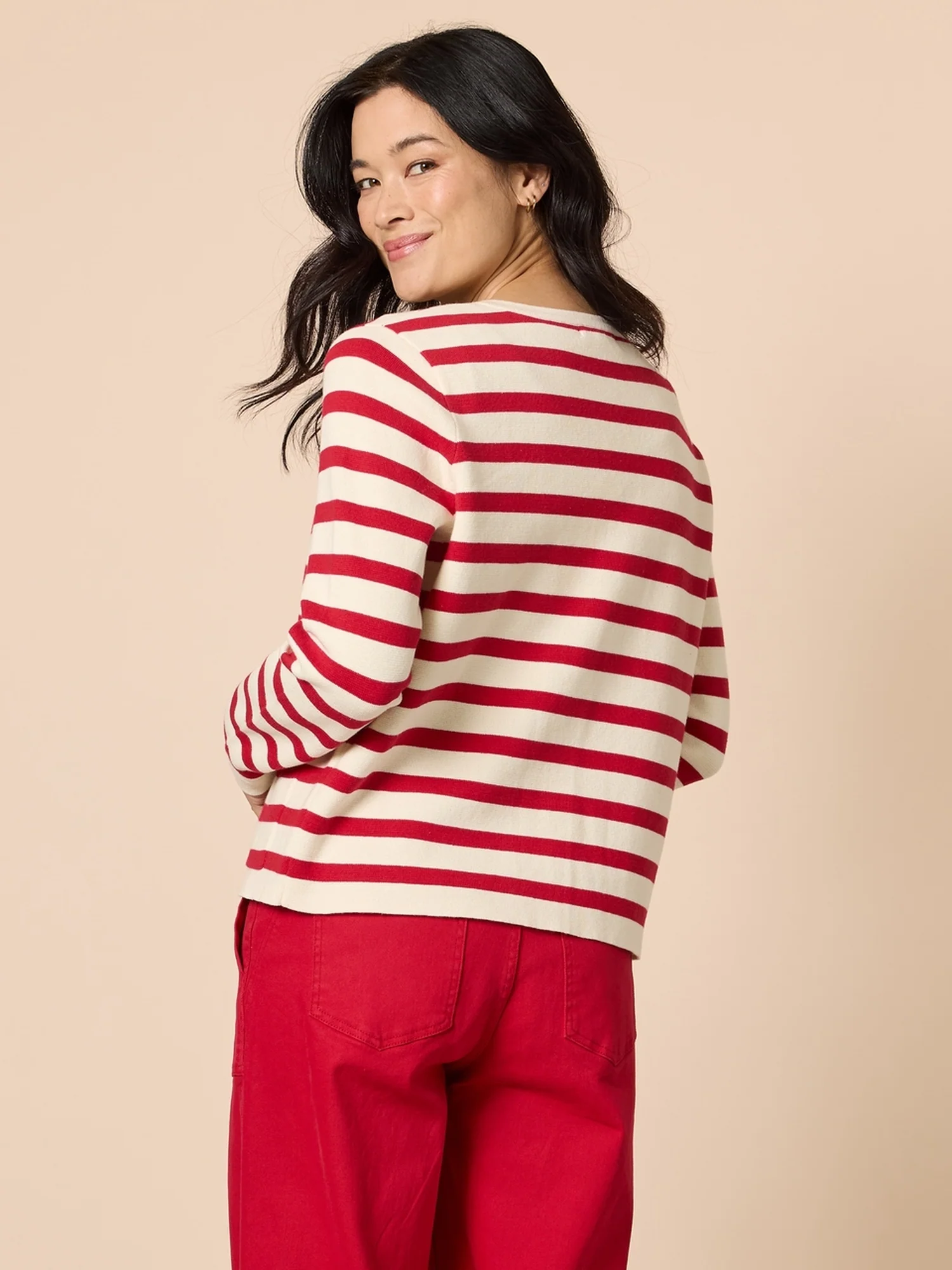 Cape Town Stripe Print Cardigan - Red Ivory - Image 4