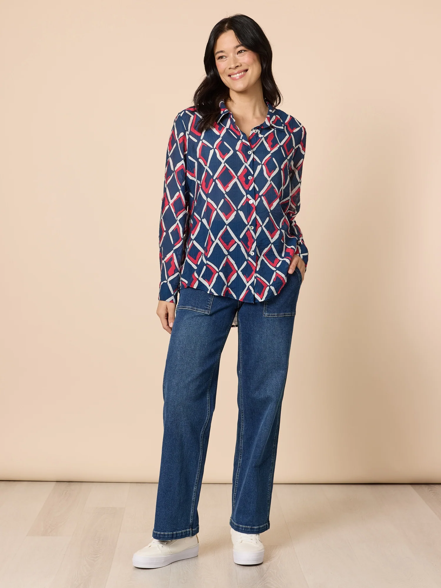 Capitol Print Sheer Shirt - Navy Multi - Image 2