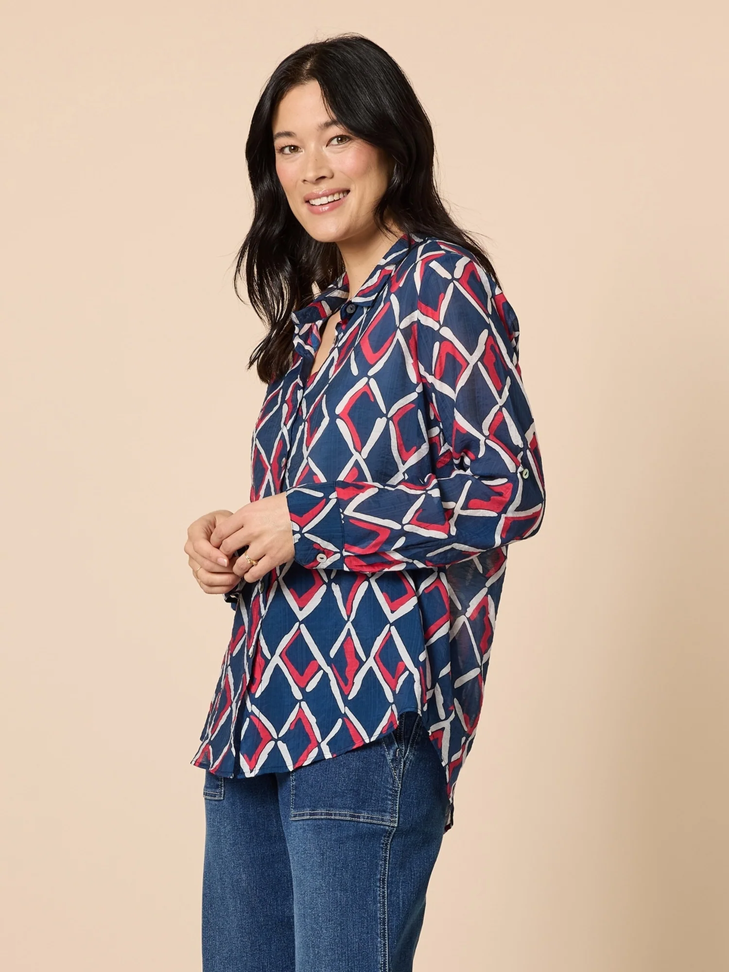 Capitol Print Sheer Shirt - Navy Multi - Image 3