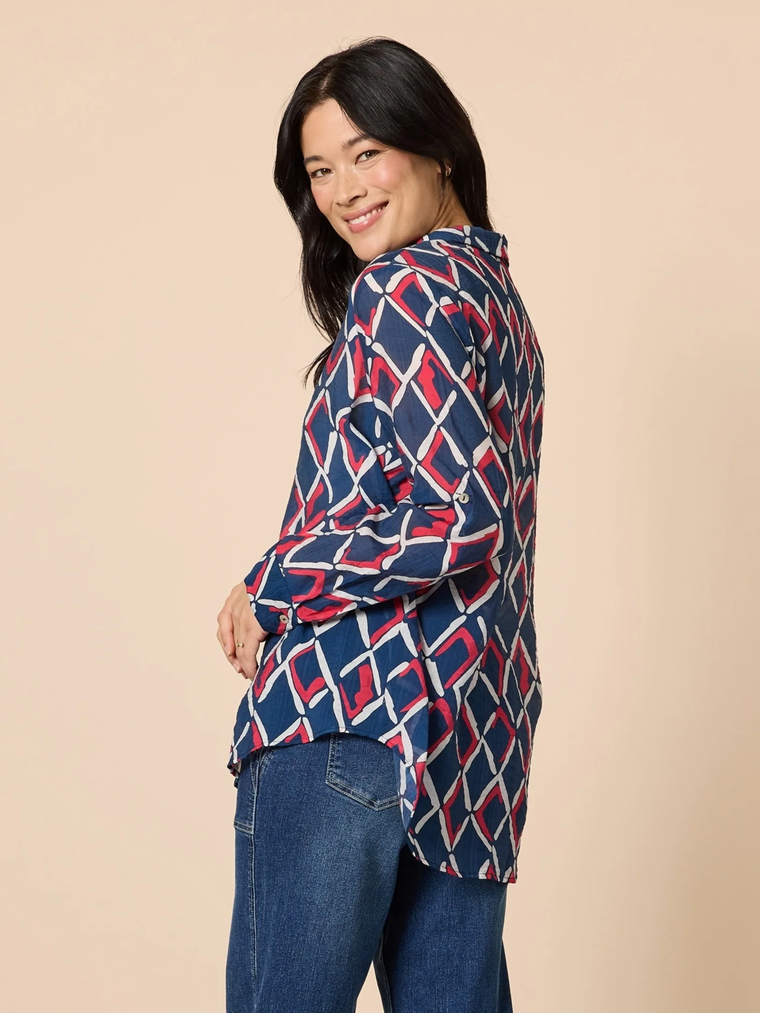 Capitol Print Sheer Shirt - Navy Multi - Image 4