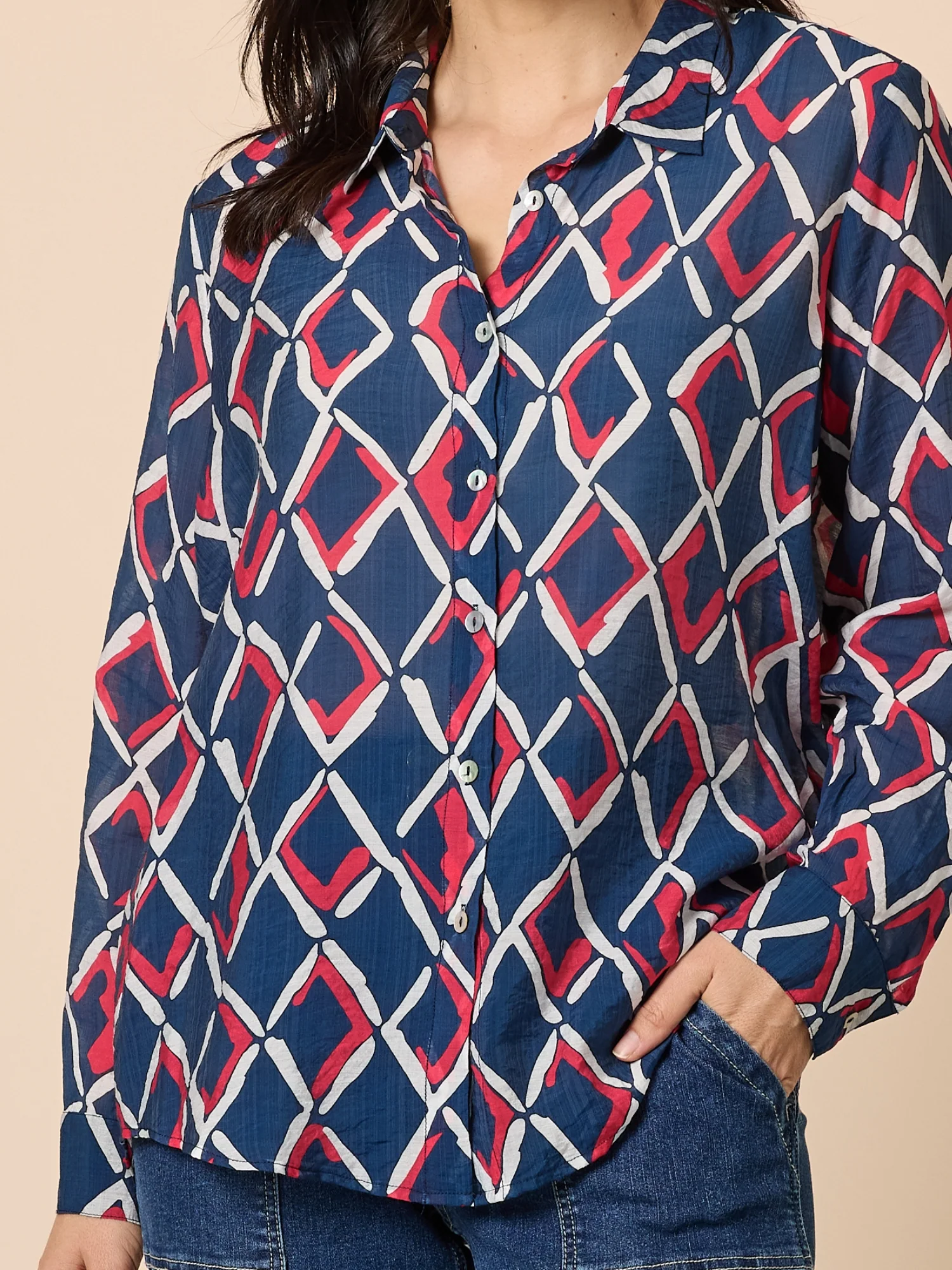 Capitol Print Sheer Shirt - Navy Multi - Image 6