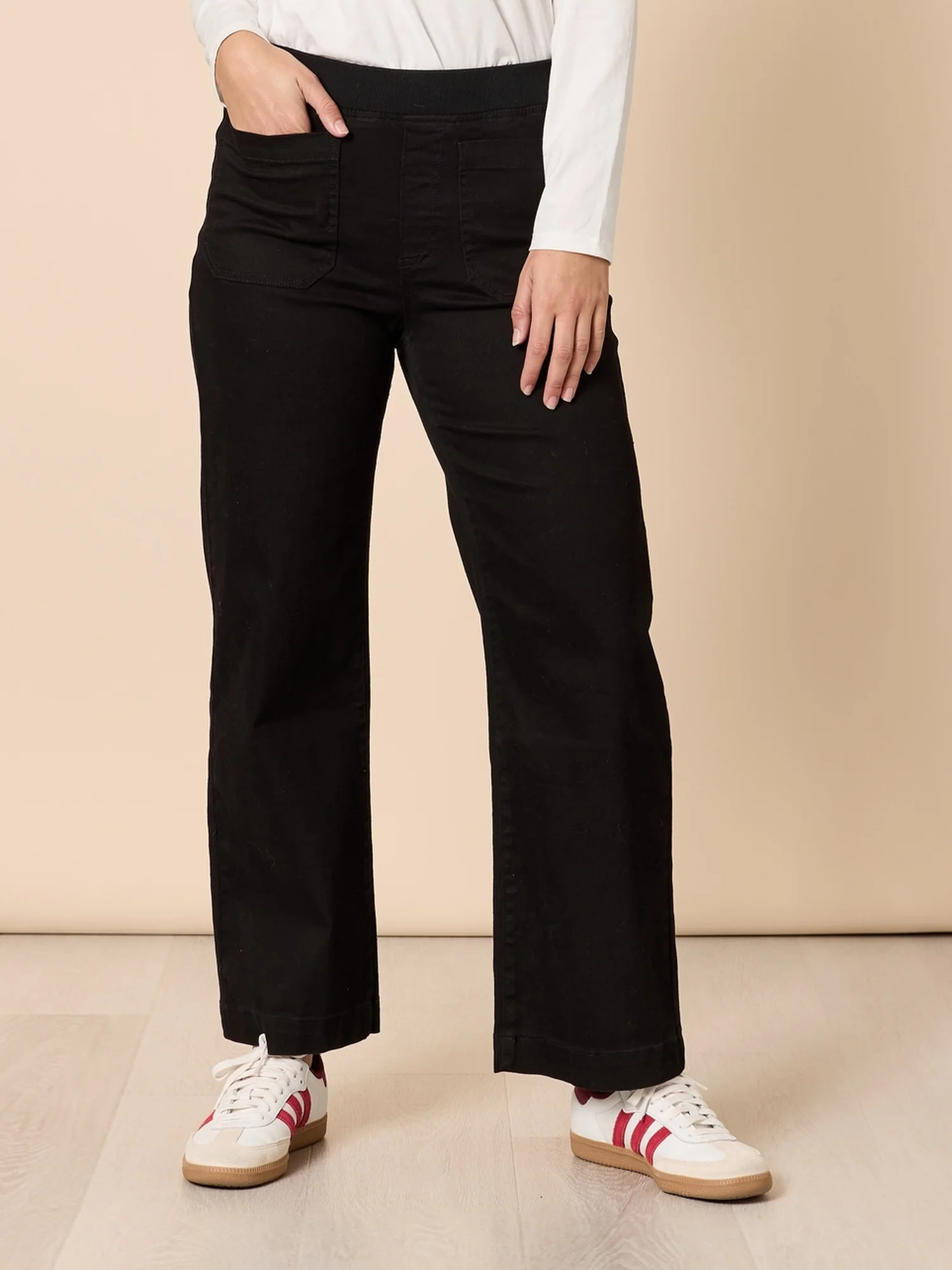 Carpenter Stretch Wide Leg Pull On Denim Jean - Black