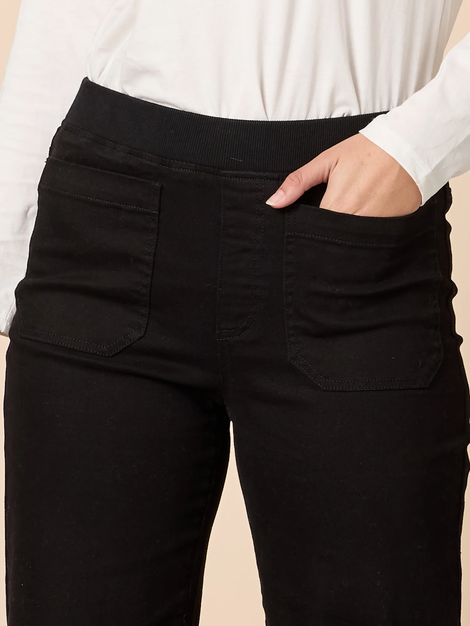 Carpenter Stretch Wide Leg Pull On Denim Jean - Black - Image 3