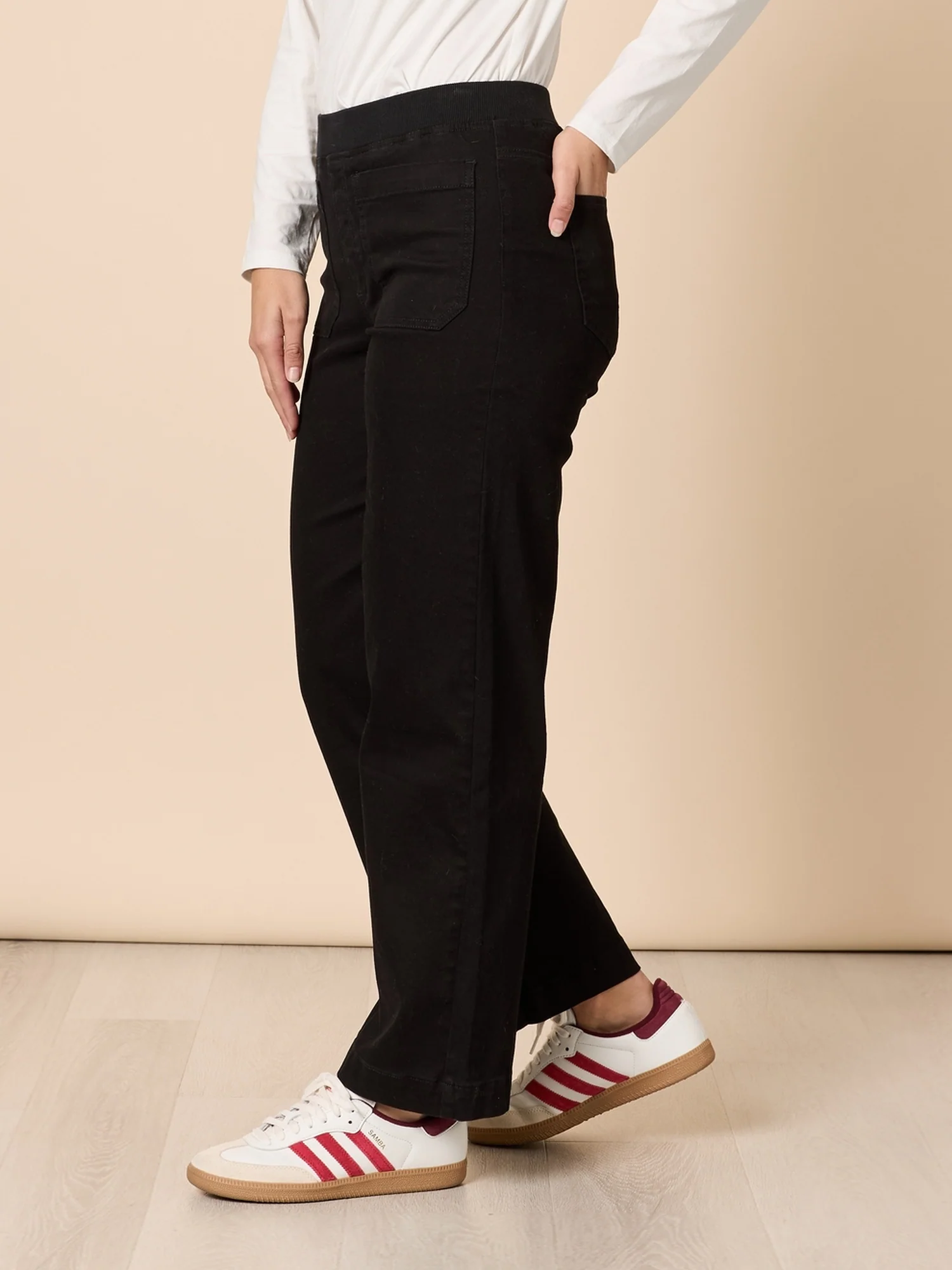 Carpenter Stretch Wide Leg Pull On Denim Jean - Black - Image 4