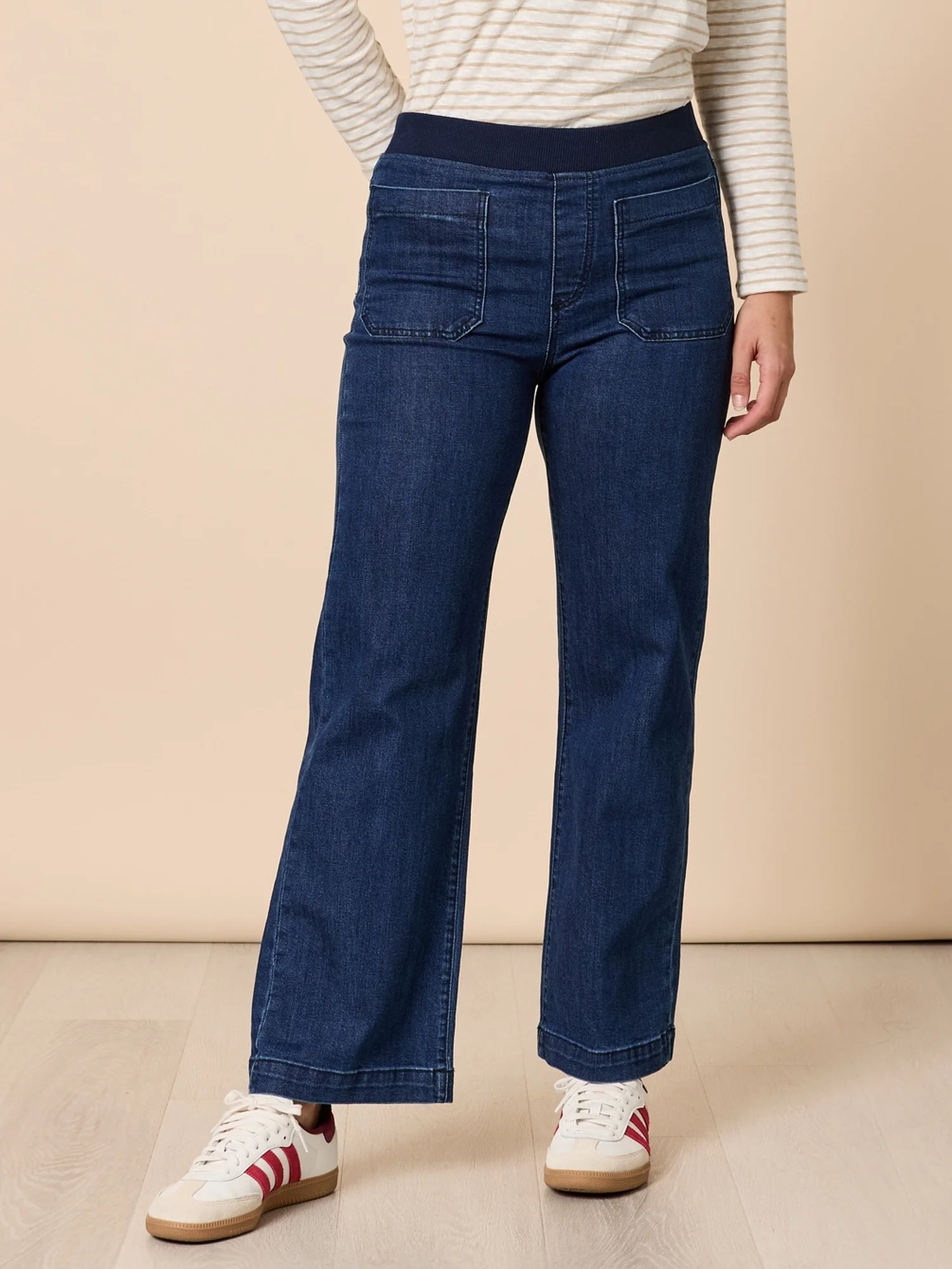 Carpenter Stretch Wide Leg Pull On Denim Jean - Dark Denim