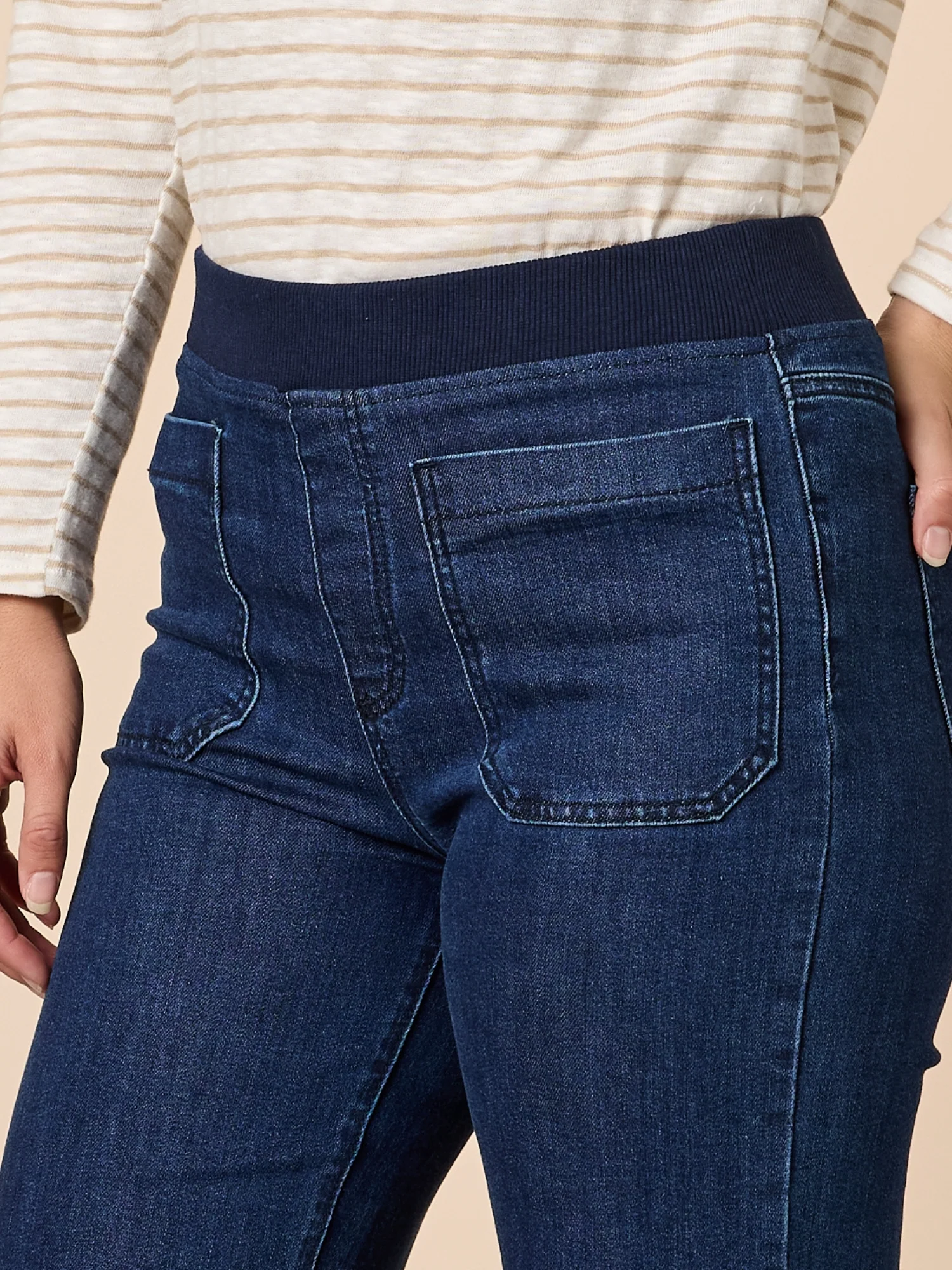 Carpenter Stretch Wide Leg Pull On Denim Jean - Dark Denim - Image 3