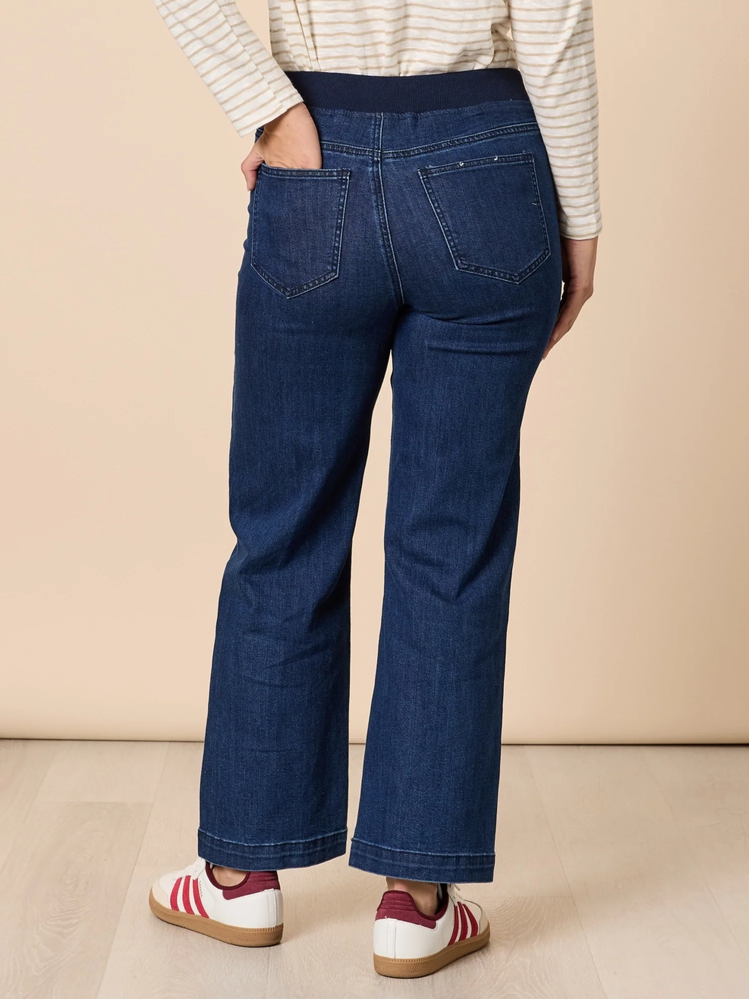 Carpenter Stretch Wide Leg Pull On Denim Jean - Dark Denim - Image 6