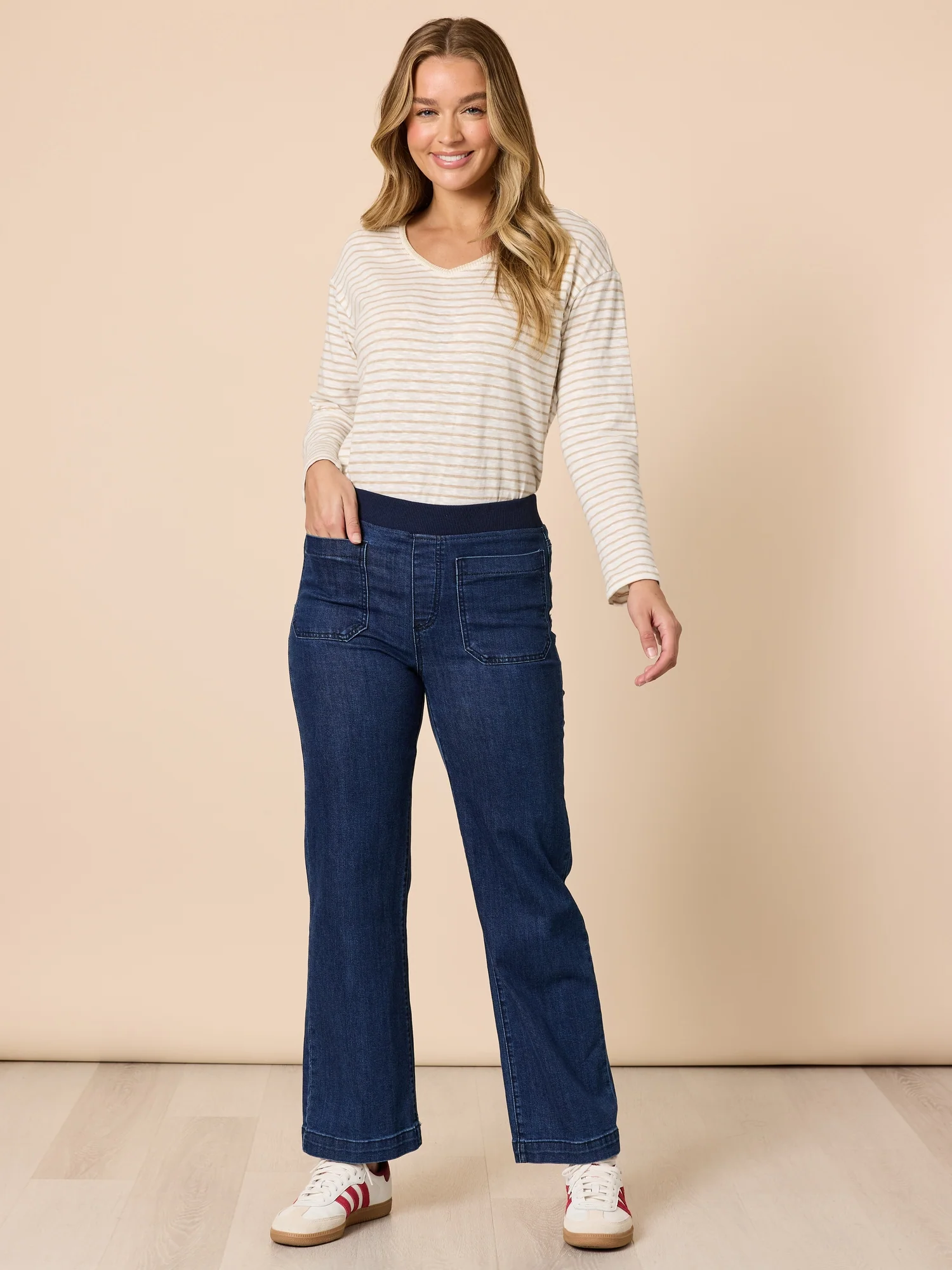 Carpenter Stretch Wide Leg Pull On Denim Jean - Dark Denim - Image 9