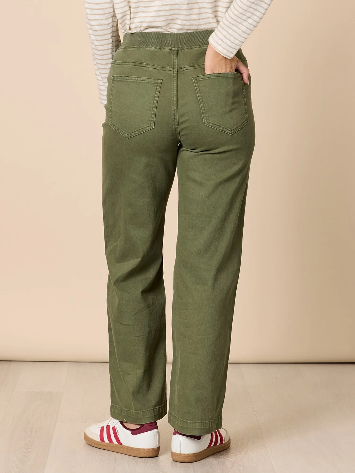 Carpenter Stretch Wide Leg Pull On Denim Jean - Khaki - Image 5