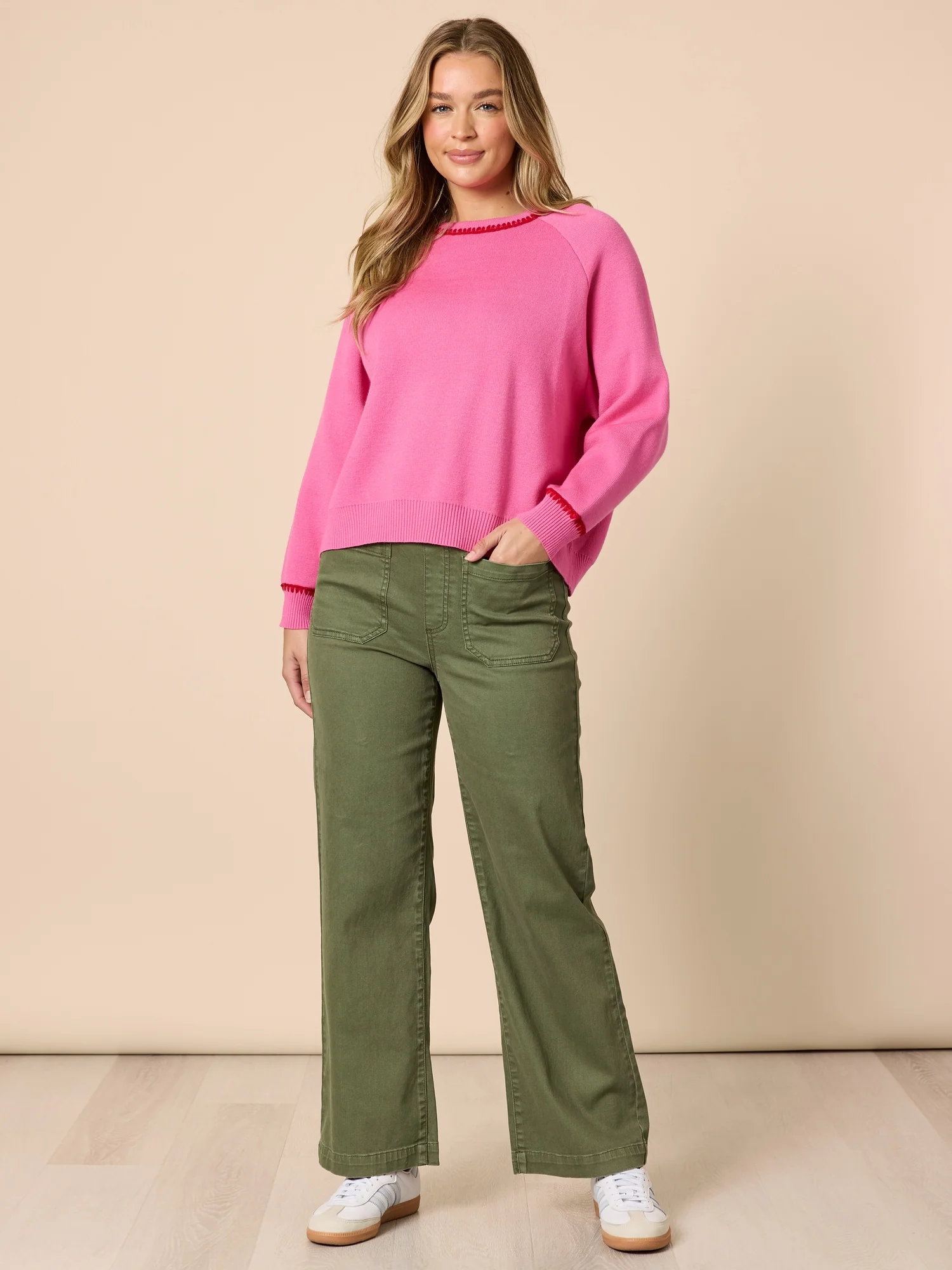 Carpenter Stretch Wide Leg Pull On Denim Jean - Khaki - Image 6