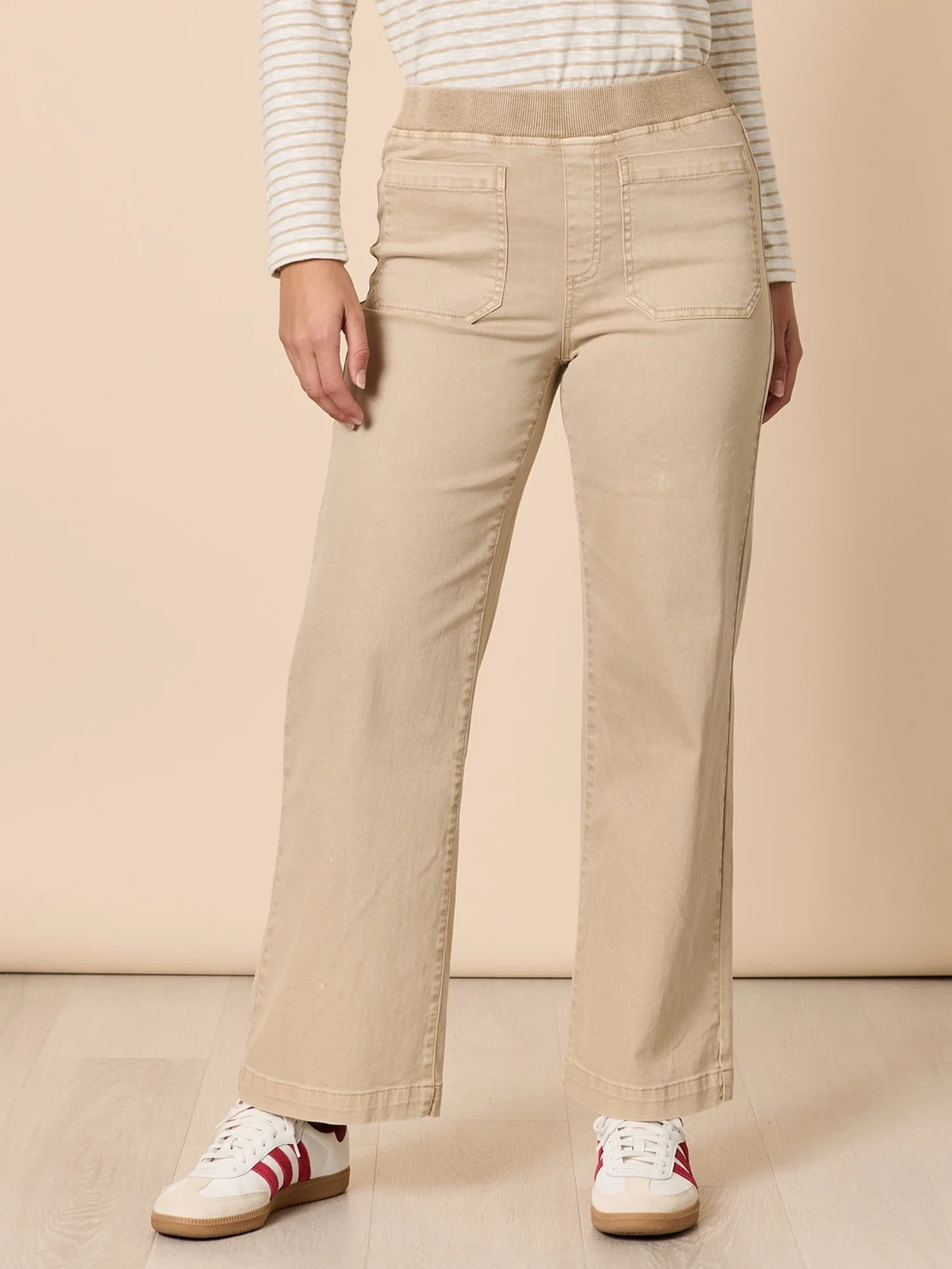 Carpenter Stretch Wide Leg Pull On Denim Jean - Natural