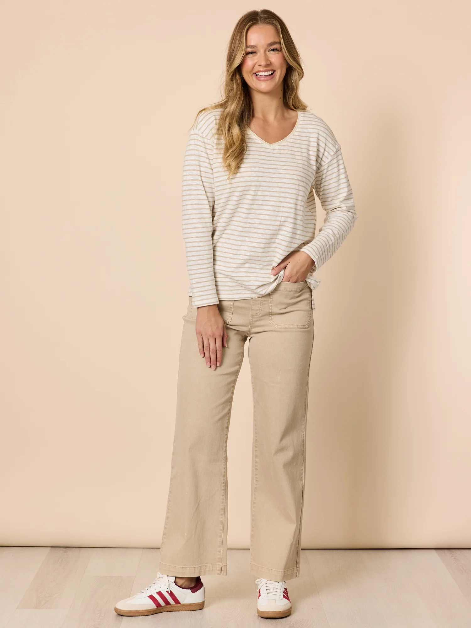 Carpenter Stretch Wide Leg Pull On Denim Jean - Natural - Image 2