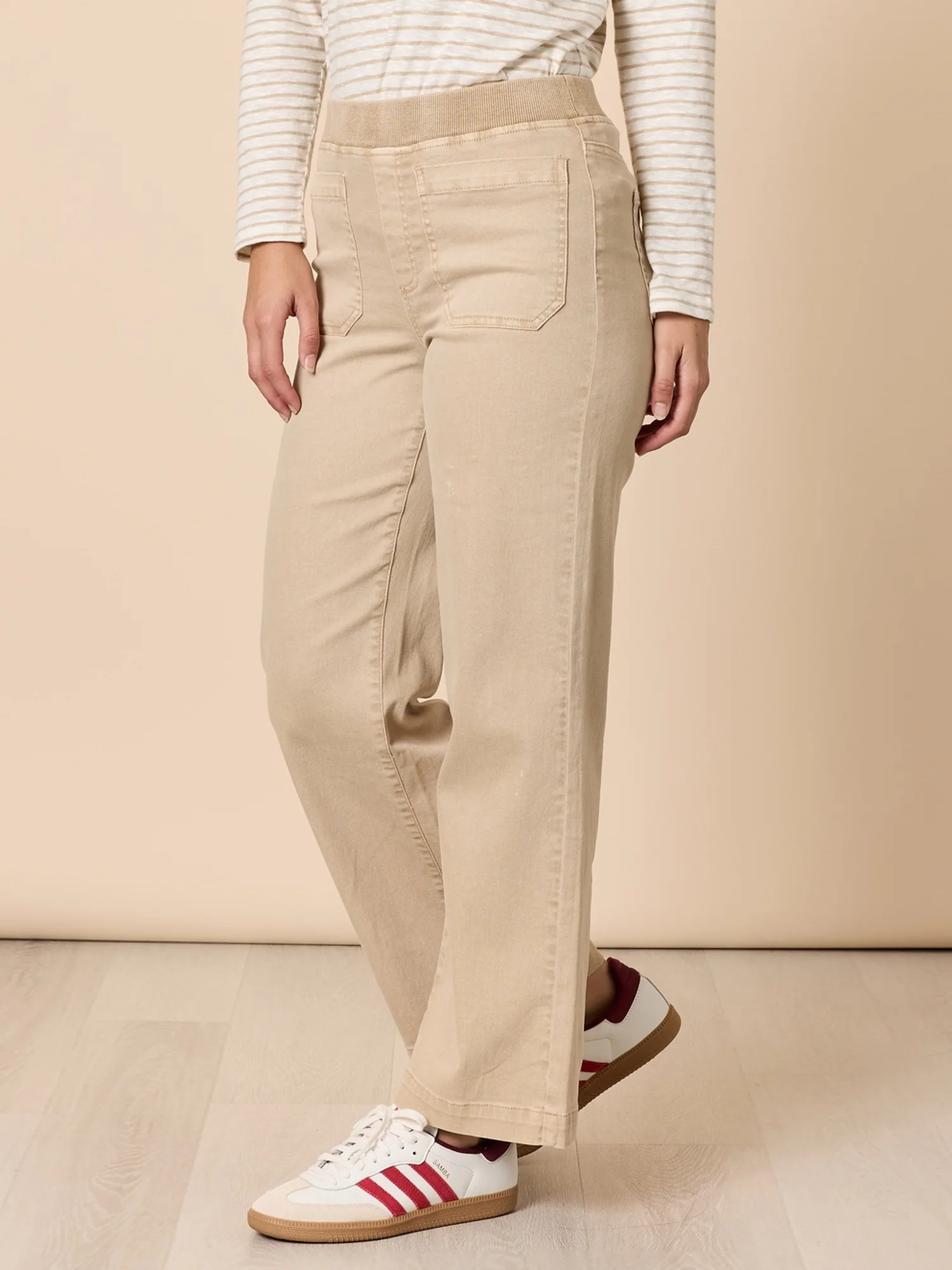 Carpenter Stretch Wide Leg Pull On Denim Jean - Natural - Image 4
