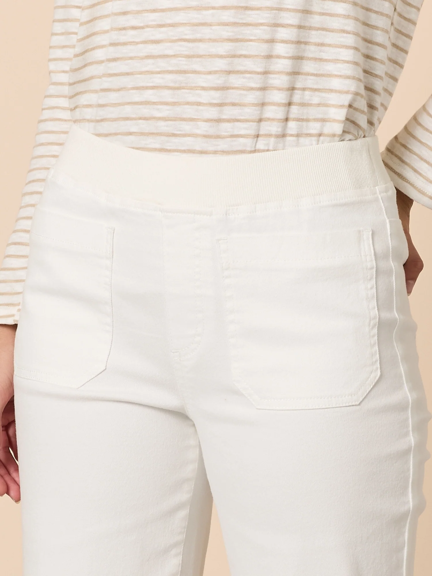 Carpenter Stretch Wide Leg Pull On Denim Jean - Ivory - Image 5
