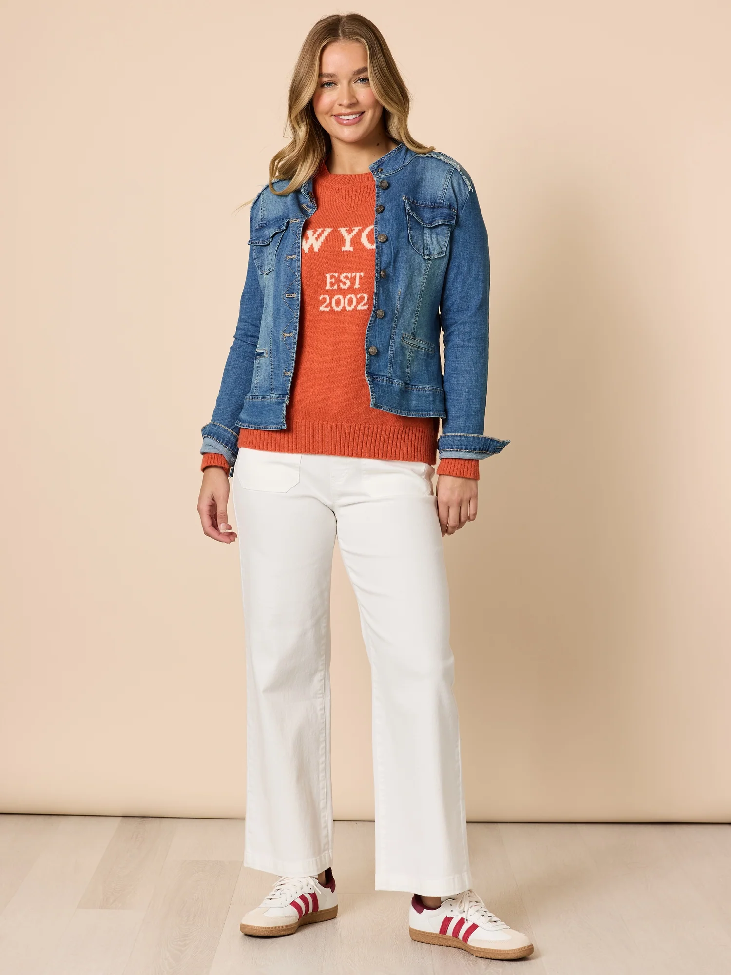 Carpenter Stretch Wide Leg Pull On Denim Jean - Ivory - Image 7