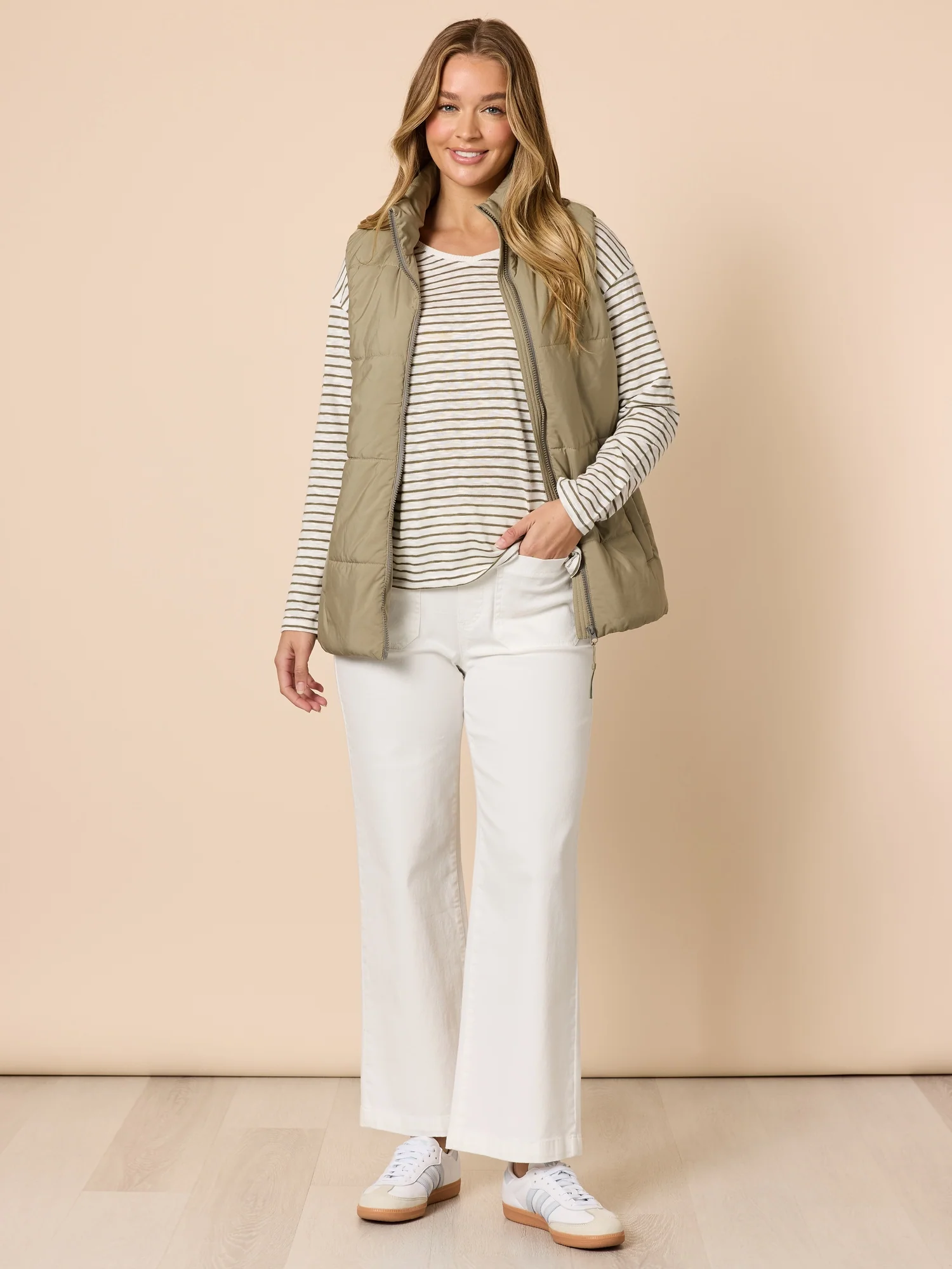 Carpenter Stretch Wide Leg Pull On Denim Jean - Ivory - Image 8