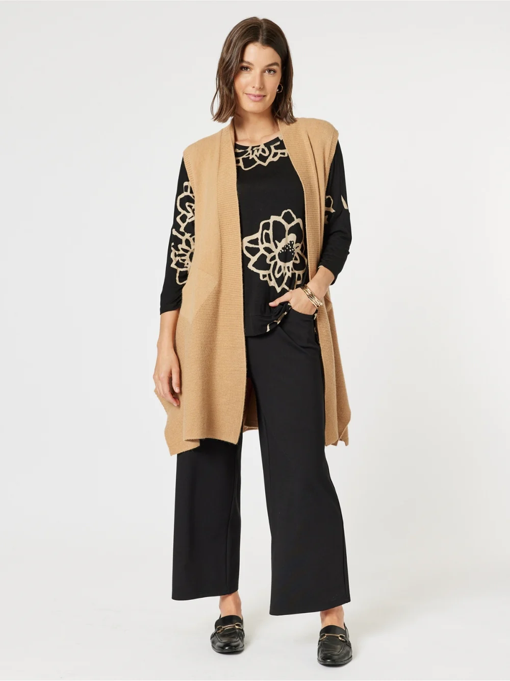 Casa Longline Knit Vest - Caramel - Image 2