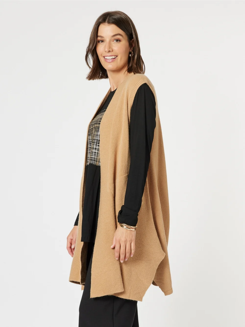 Casa Longline Knit Vest - Caramel - Image 4