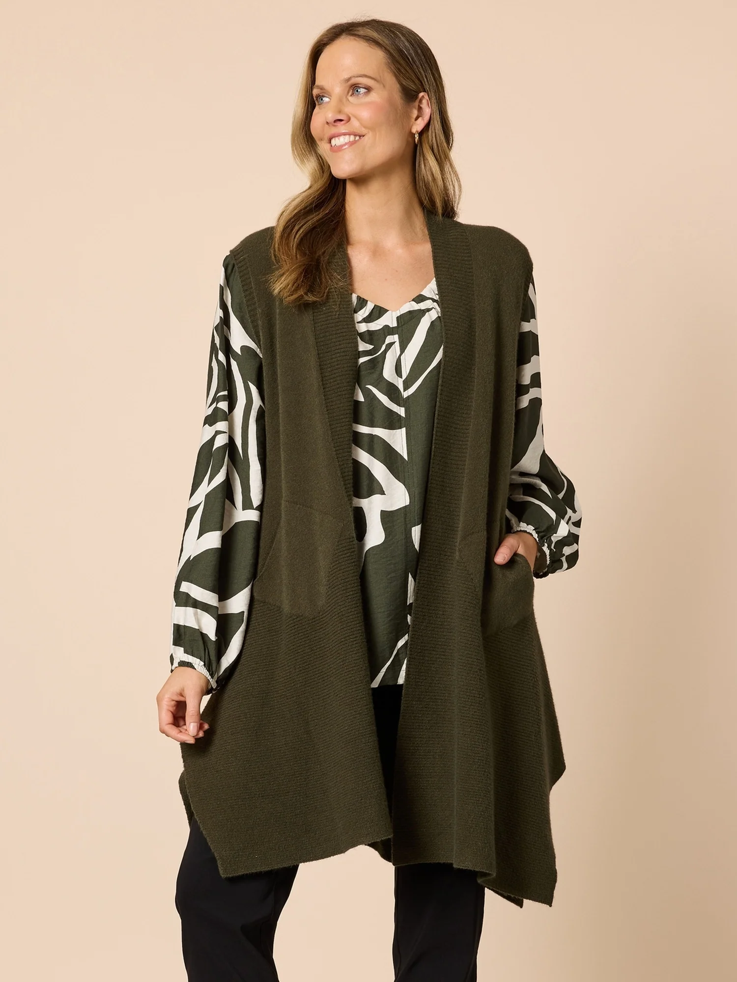 Casa Longline Knit Vest - Khaki