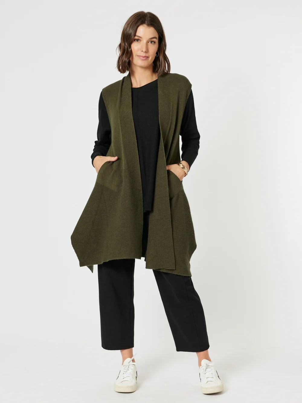 Casa Longline Knit Vest - Khaki - Image 2