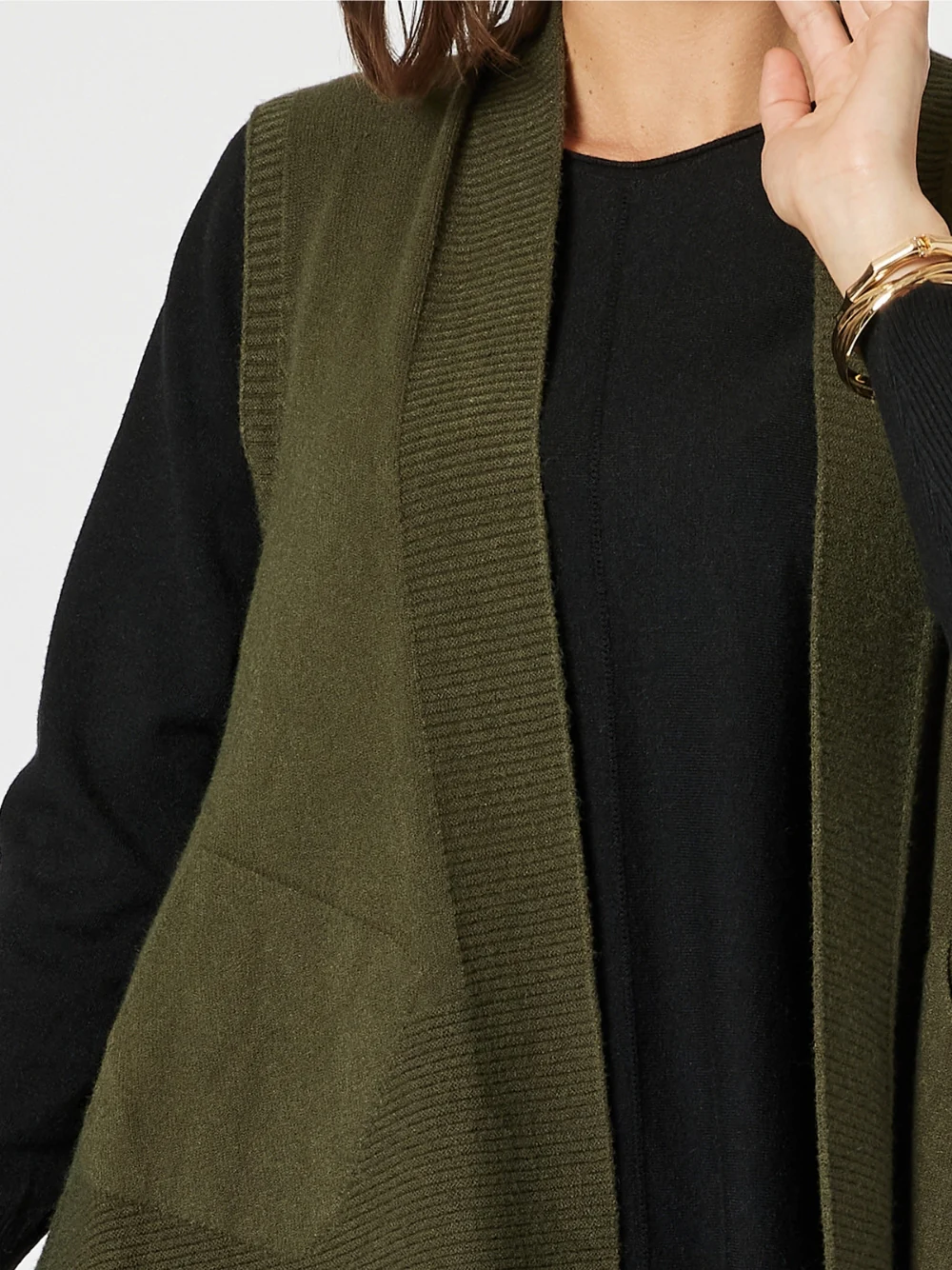 Casa Longline Knit Vest - Khaki - Image 5