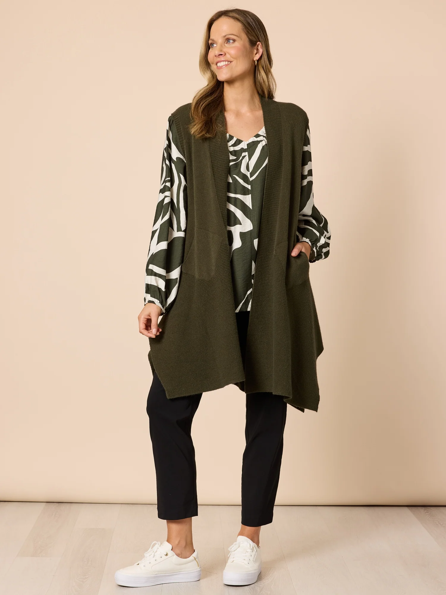 Casa Longline Knit Vest - Khaki - Image 6