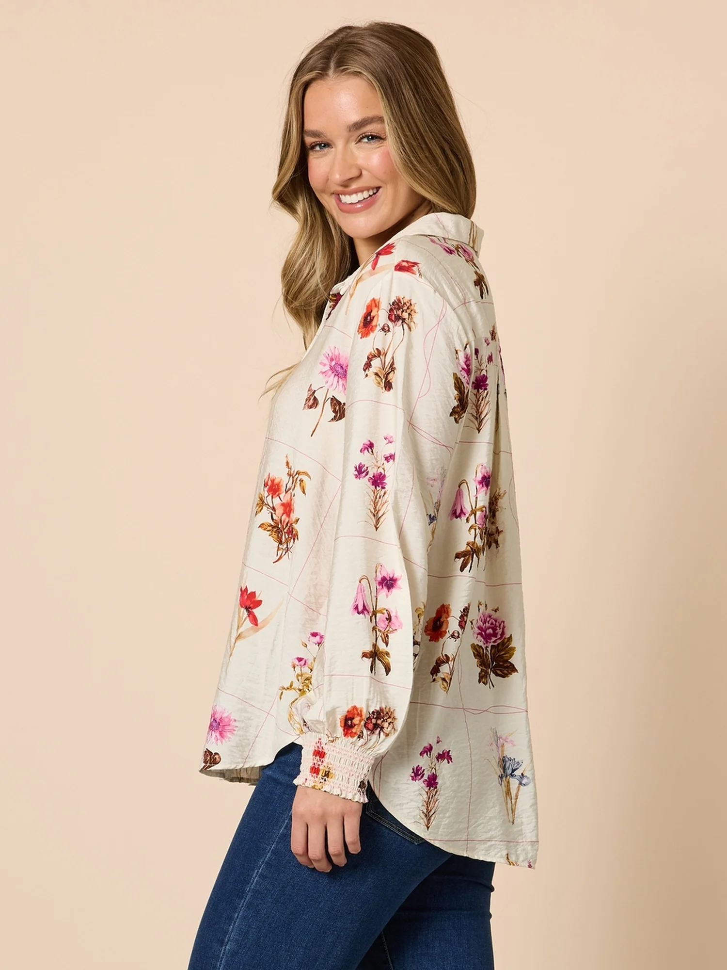 Central Park Floral Print Shirt - Natural Multi - Image 3